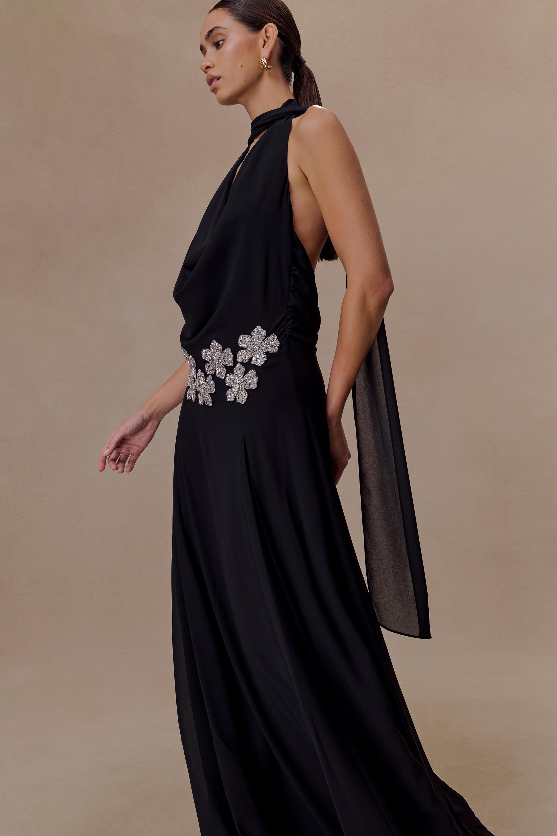 Santal Floral Chiffon Halter Maxi Dress - Black #3
