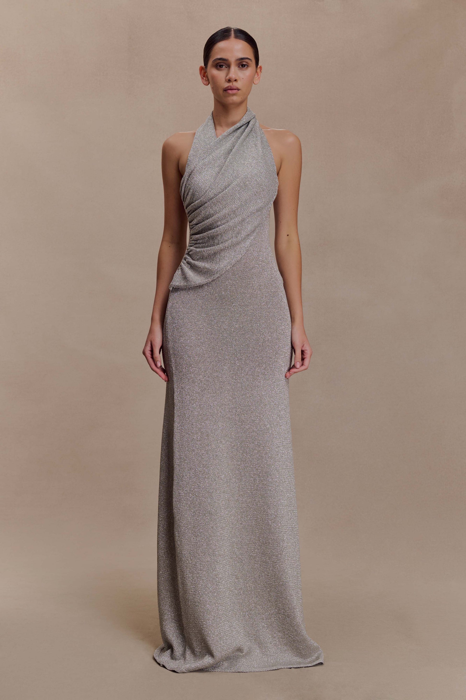 Elma Lurex Knit Halter Maxi Dress - Silver #8