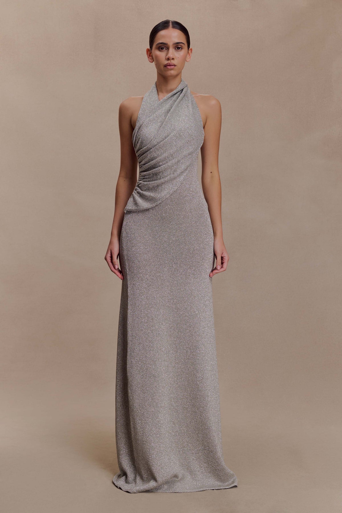 Elma Lurex Knit Halter Maxi Dress - Silver #6