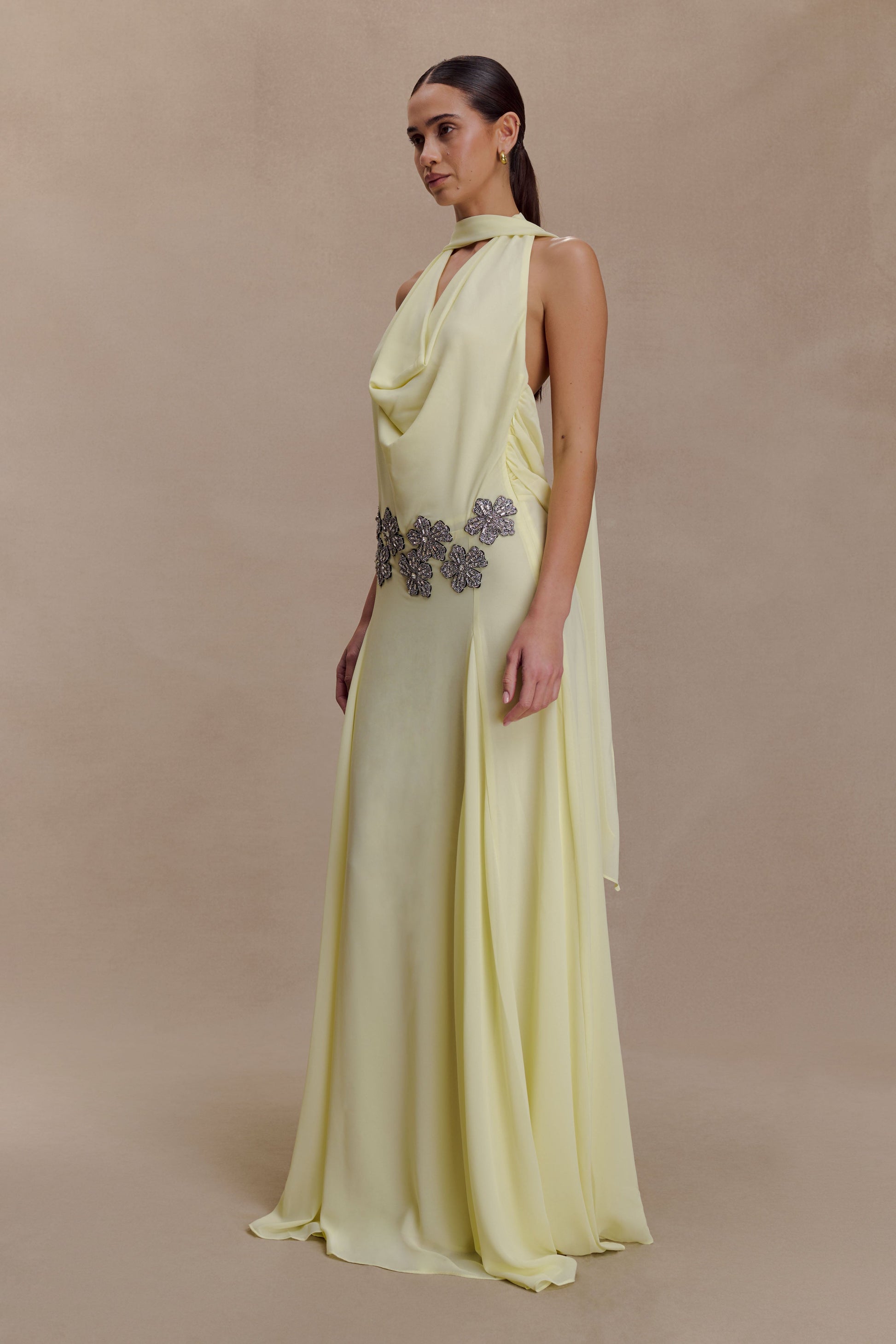 Santal Floral Chiffon Halter Maxi Dress - Lemon #7