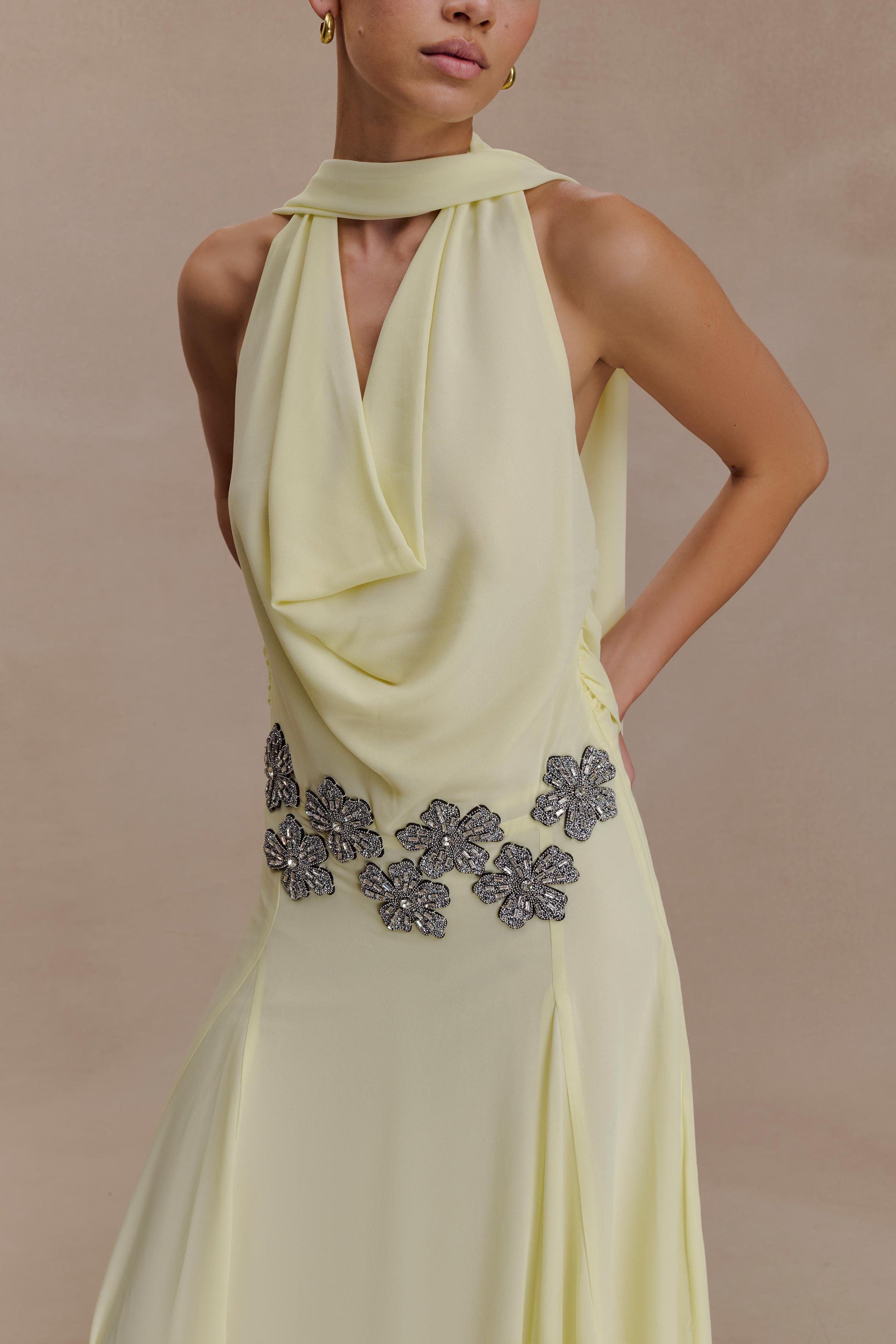 Santal Floral Chiffon Halter Maxi Dress - Lemon #4