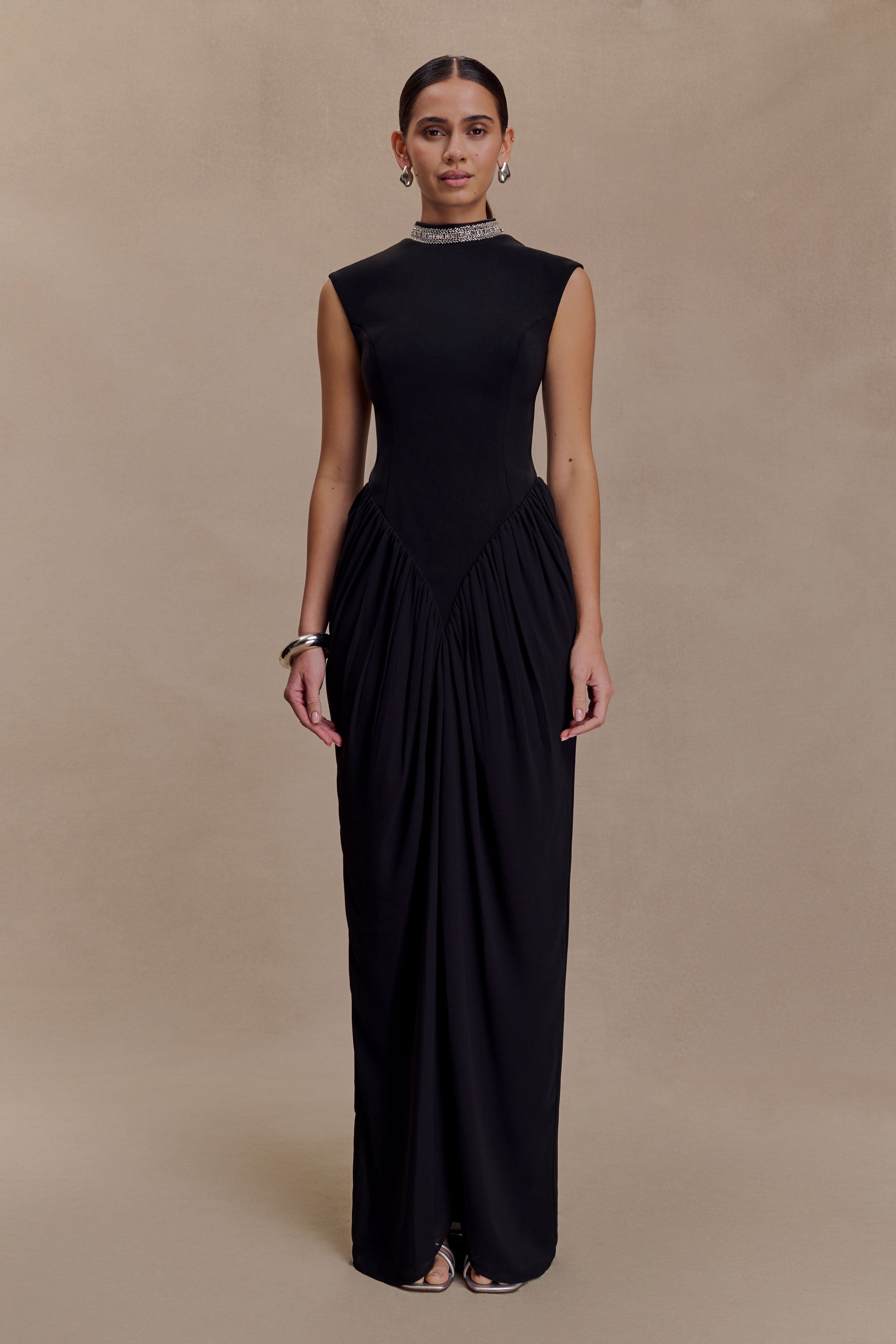 Elisa Diamante Neck Maxi Dress - Black #4