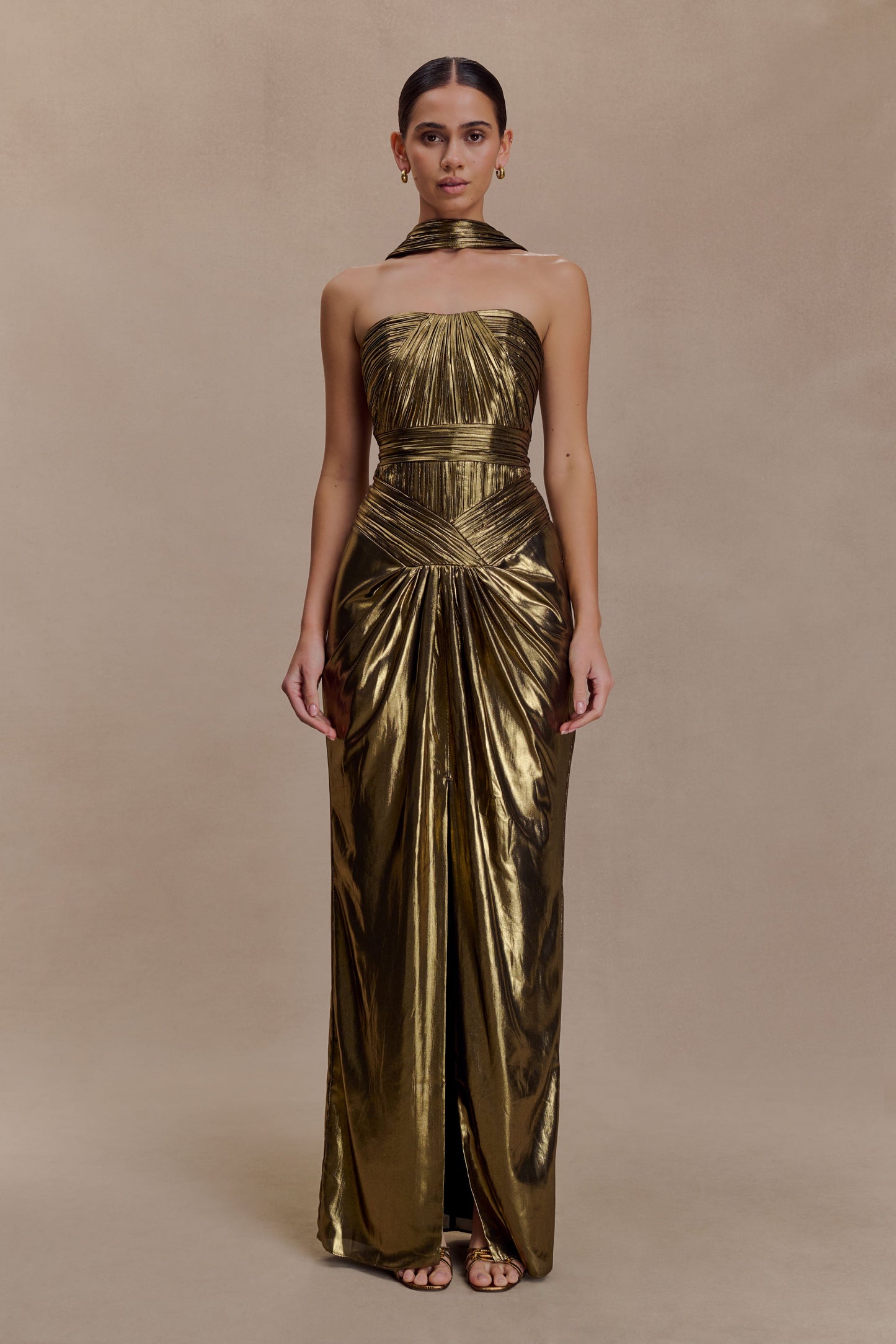 Clemence Plisse Maxi Dress - Gold