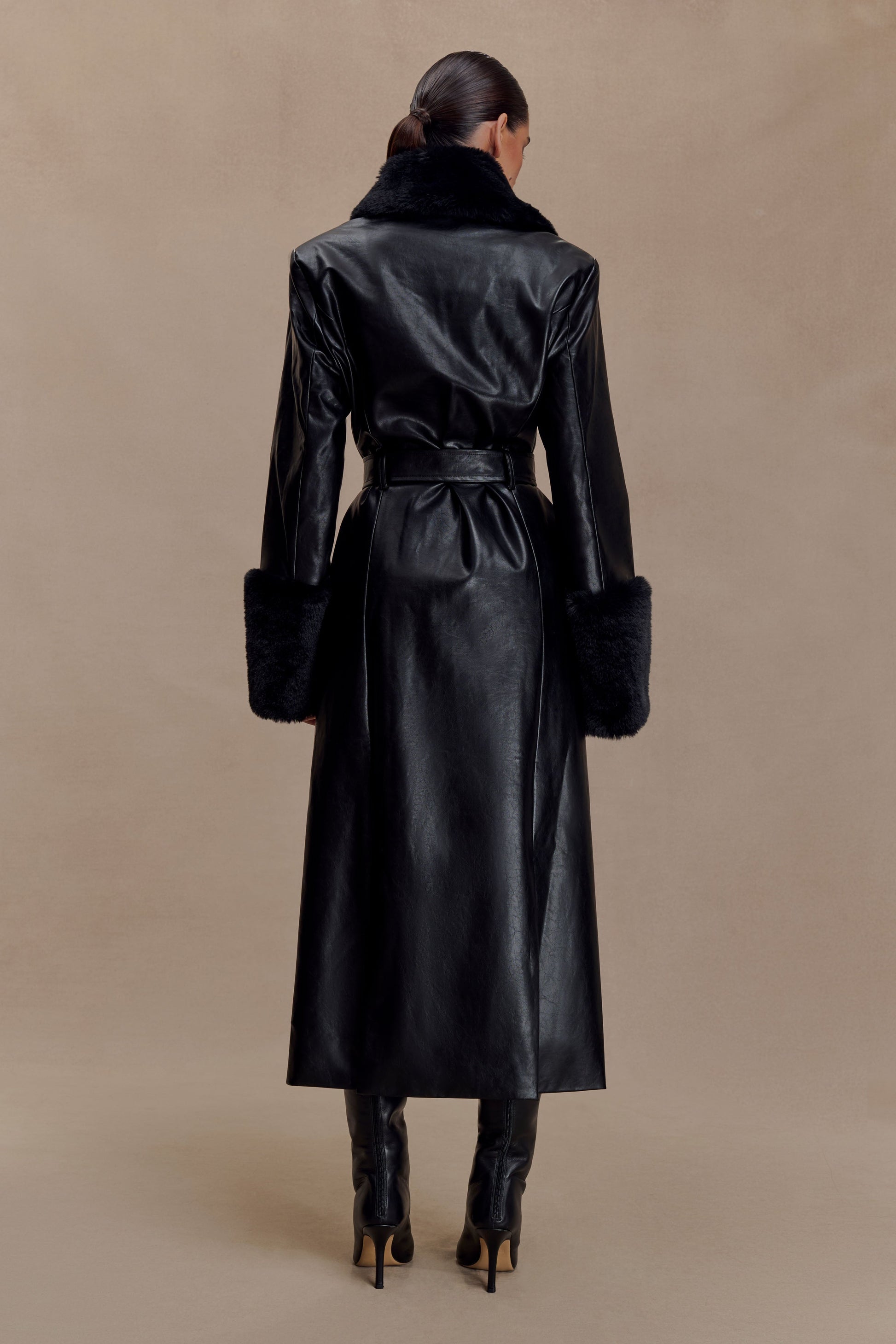 Bec Faux Leather Trench Coat With Faux Fur - Black #2