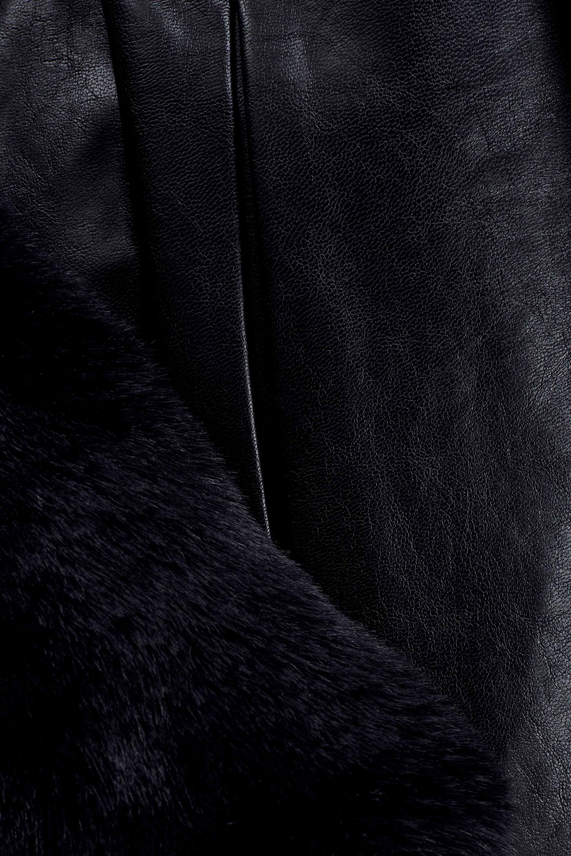 Bec Faux Leather Trench Coat With Faux Fur - Black #7