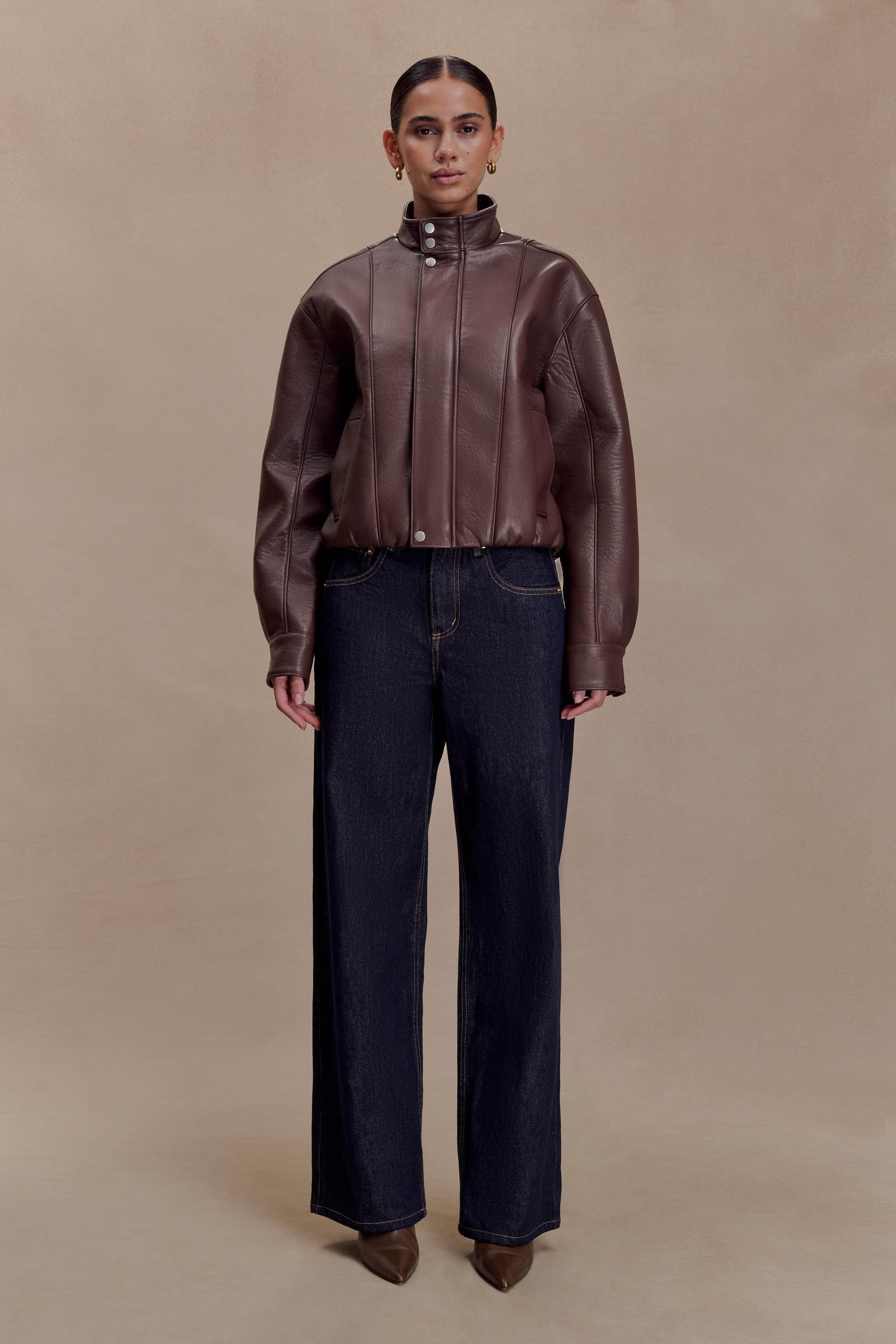 Curtis Faux Leather Bomber Jacket - Dark Chocolate #9