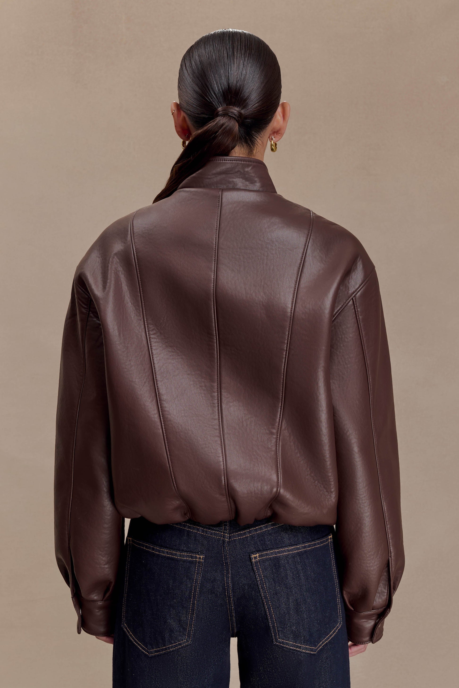 Curtis Faux Leather Bomber Jacket - Dark Chocolate #2
