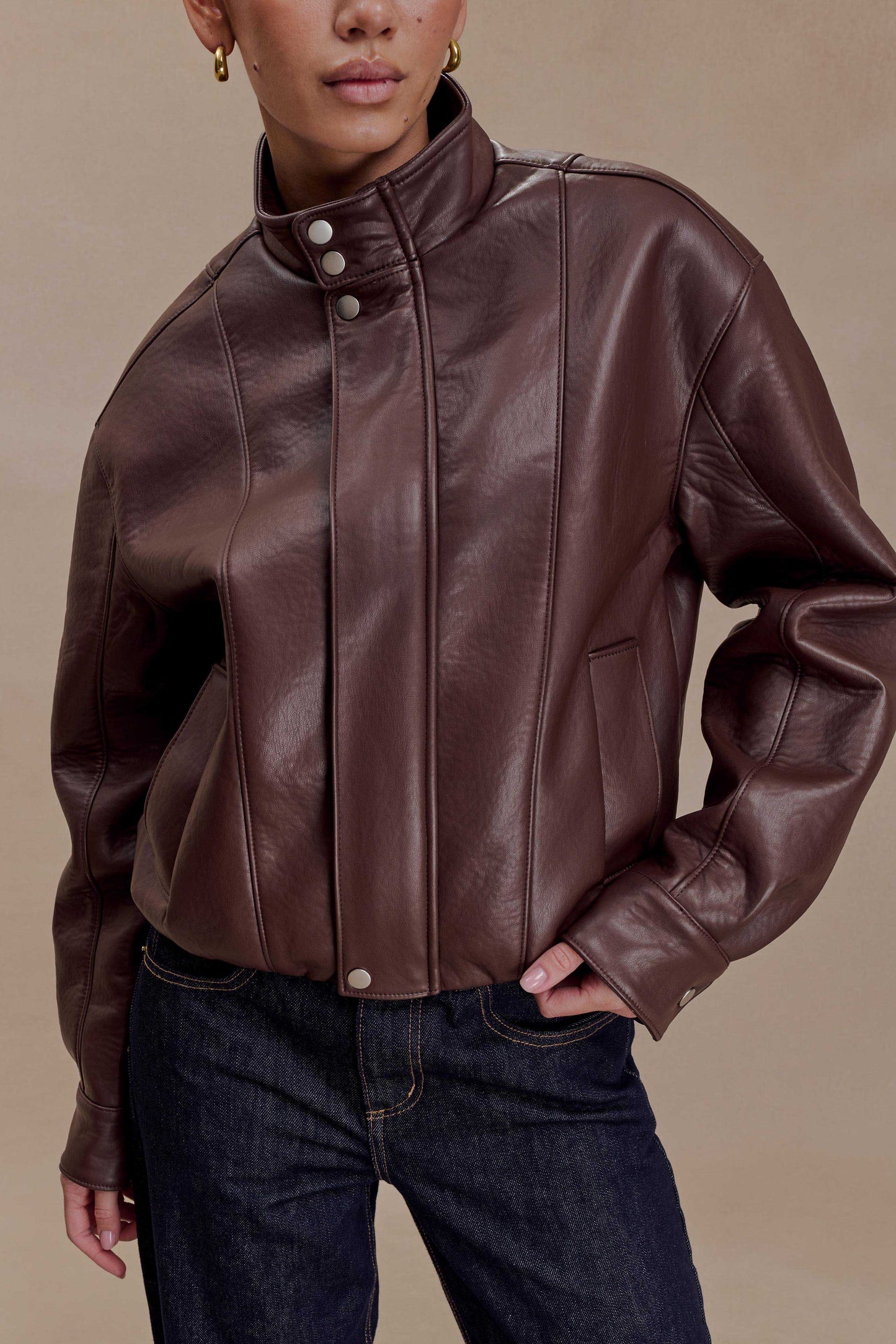 Curtis Faux Leather Bomber Jacket - Dark Chocolate