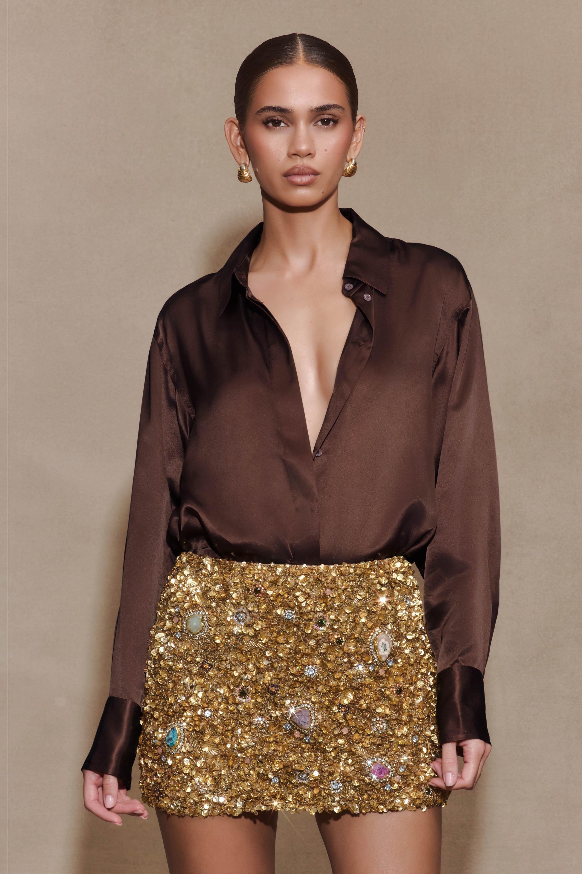 Porter Hand Beaded Mini Skirt - Gold #5
