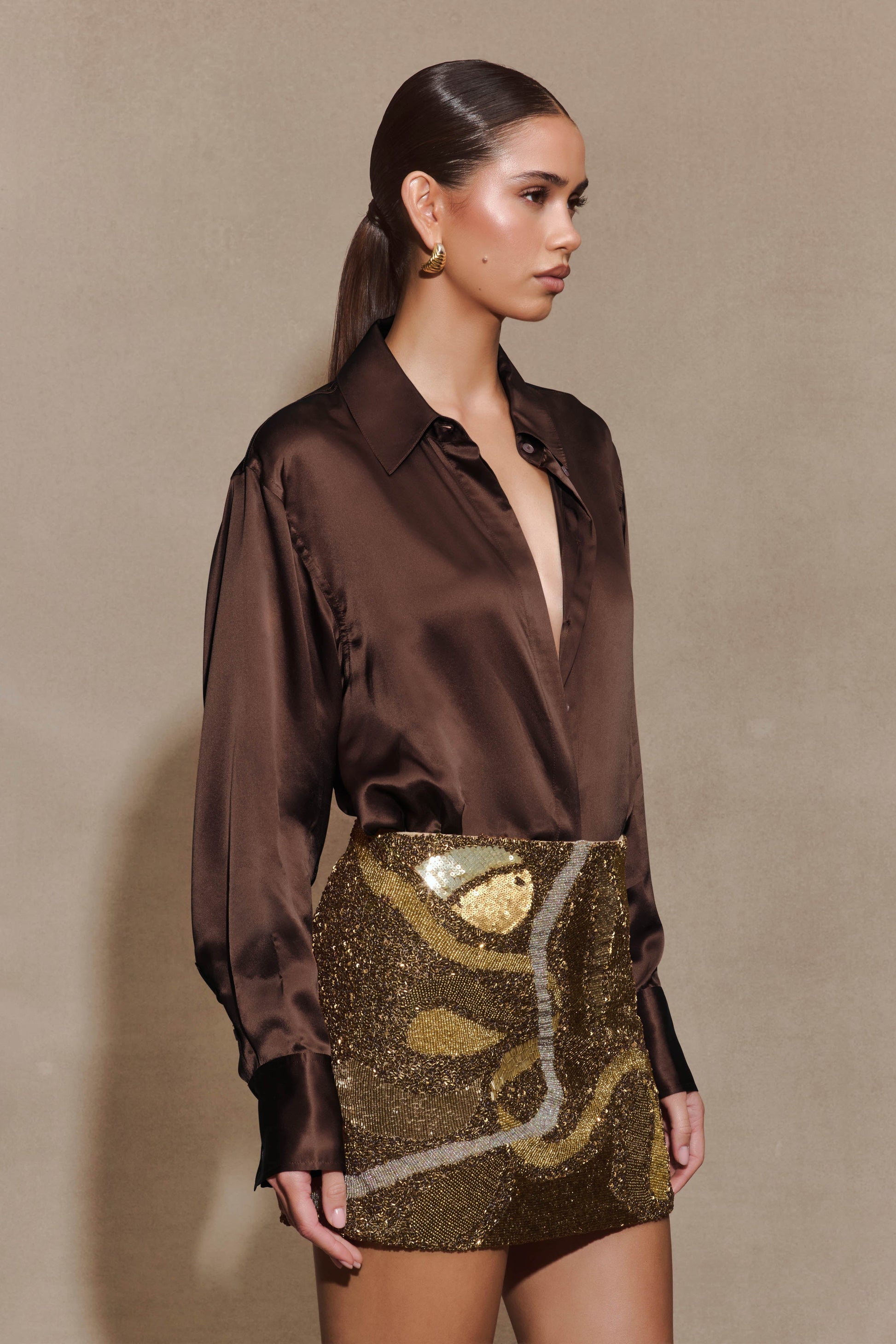 Asher Hand Beaded Abstract Mini Skirt - Gold #3