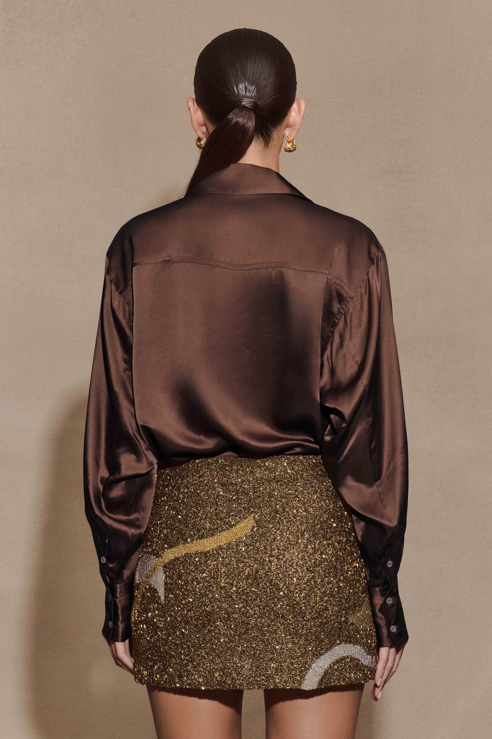 Asher Hand Beaded Abstract Mini Skirt - Gold #2