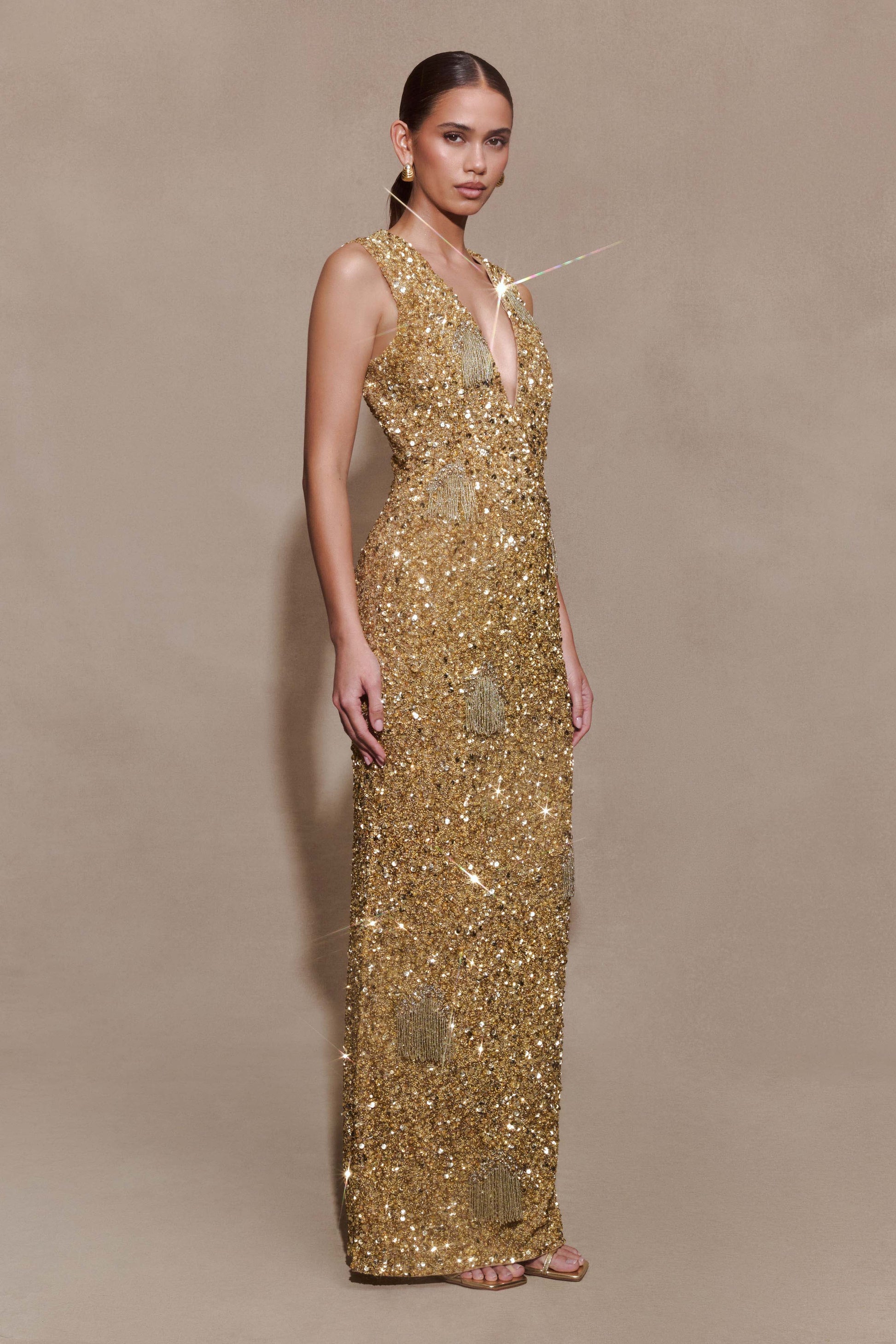 Astor Hand Embellished Maxi Dress - Gold #4