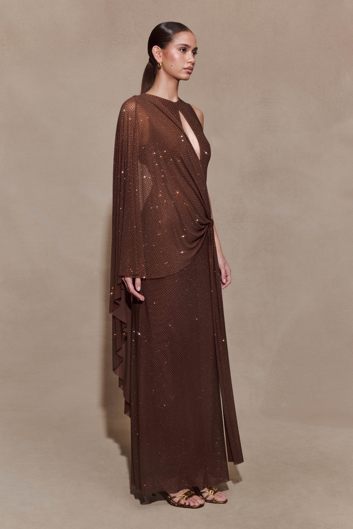 Bakari Diamante Cape Maxi Dress - Chocolate #4