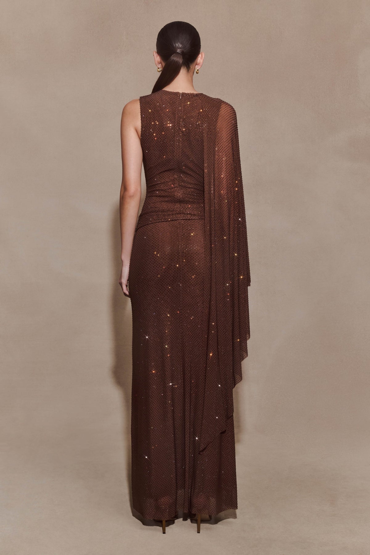 Bakari Diamante Cape Maxi Dress - Chocolate #2
