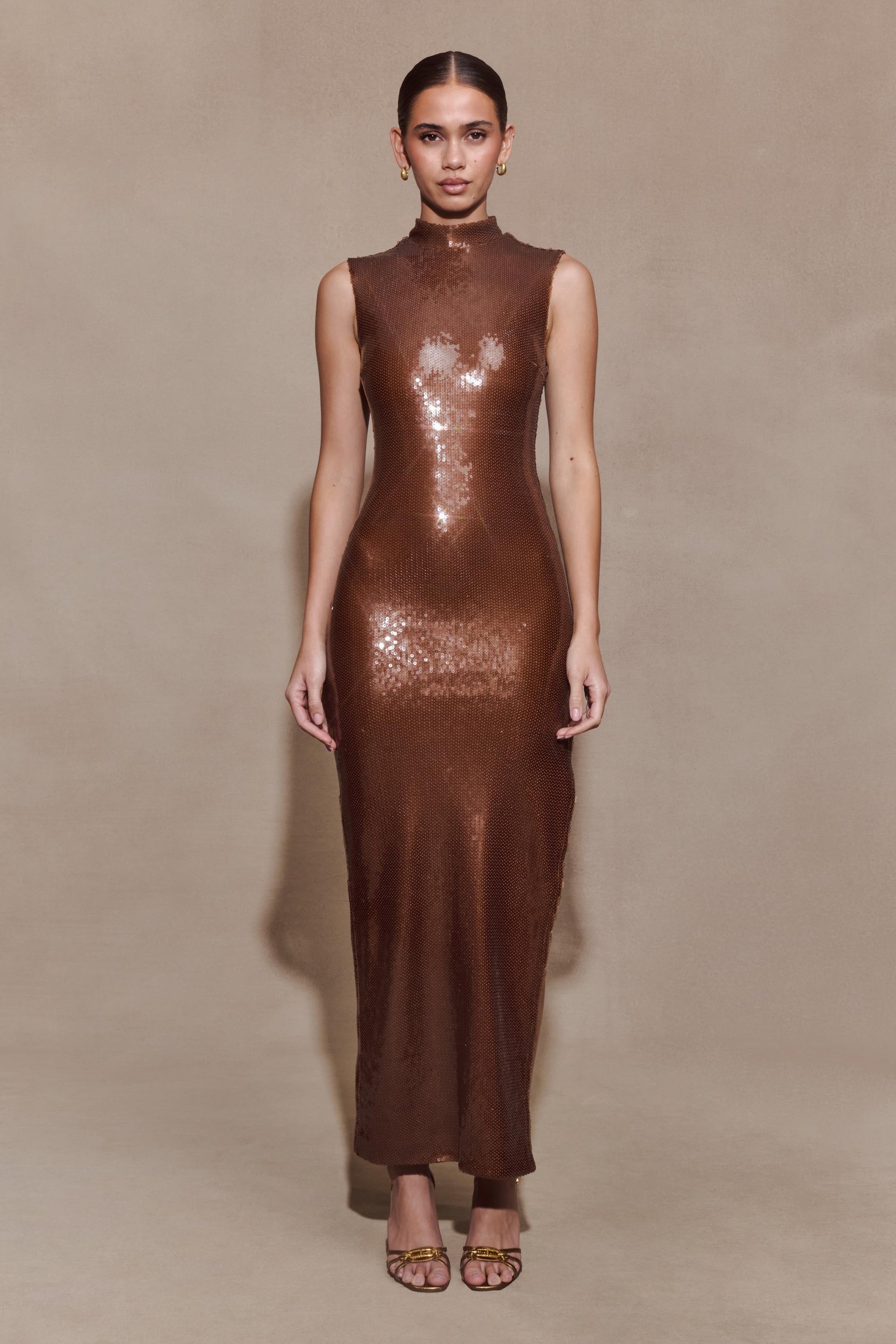 Veronica Sequin Midi Dress - Chocolate #2