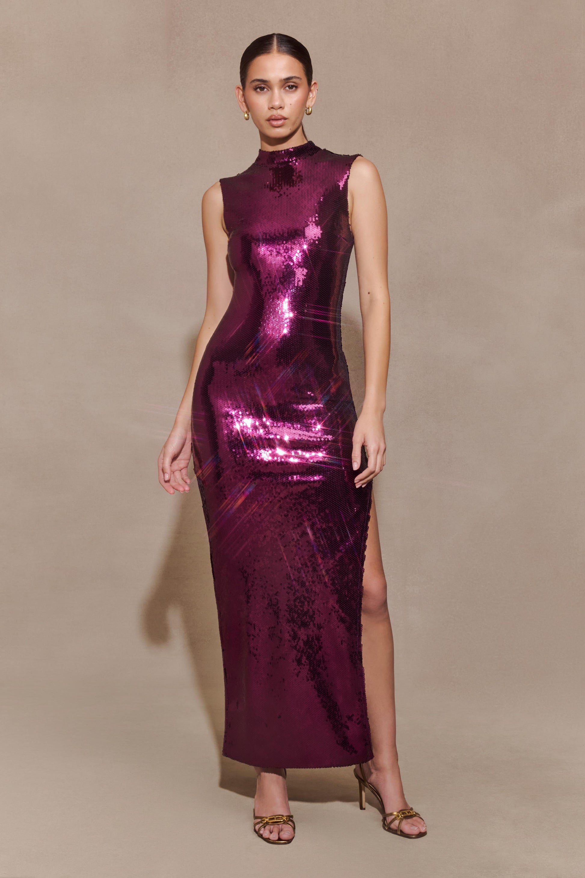 Veronica Sequin Midi Dress - Plum #3