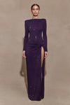 Deanna Long Sleeve Diamante Maxi Dress - Purple
