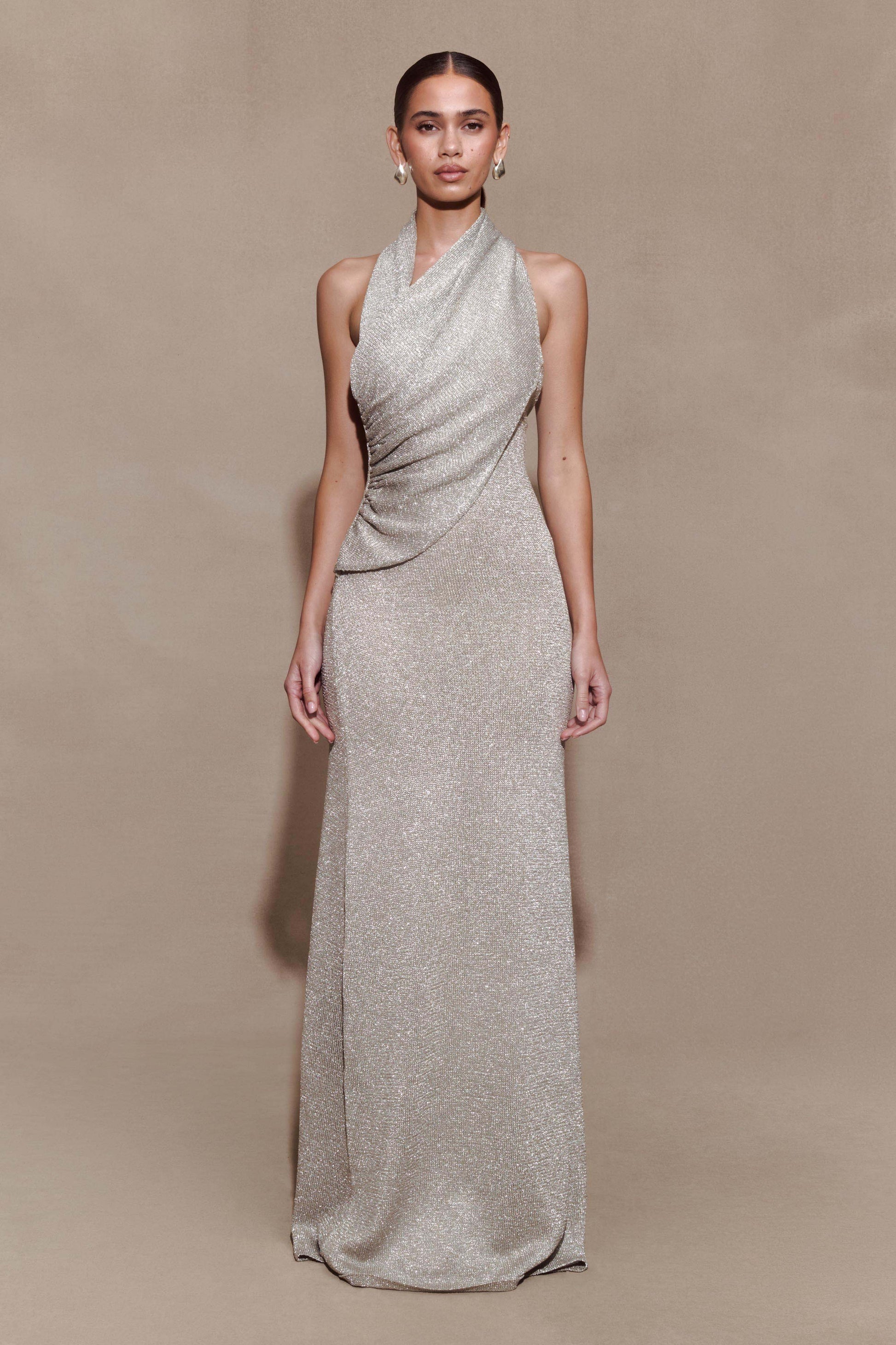 Elma Lurex Knit Halter Maxi Dress - Silver #4