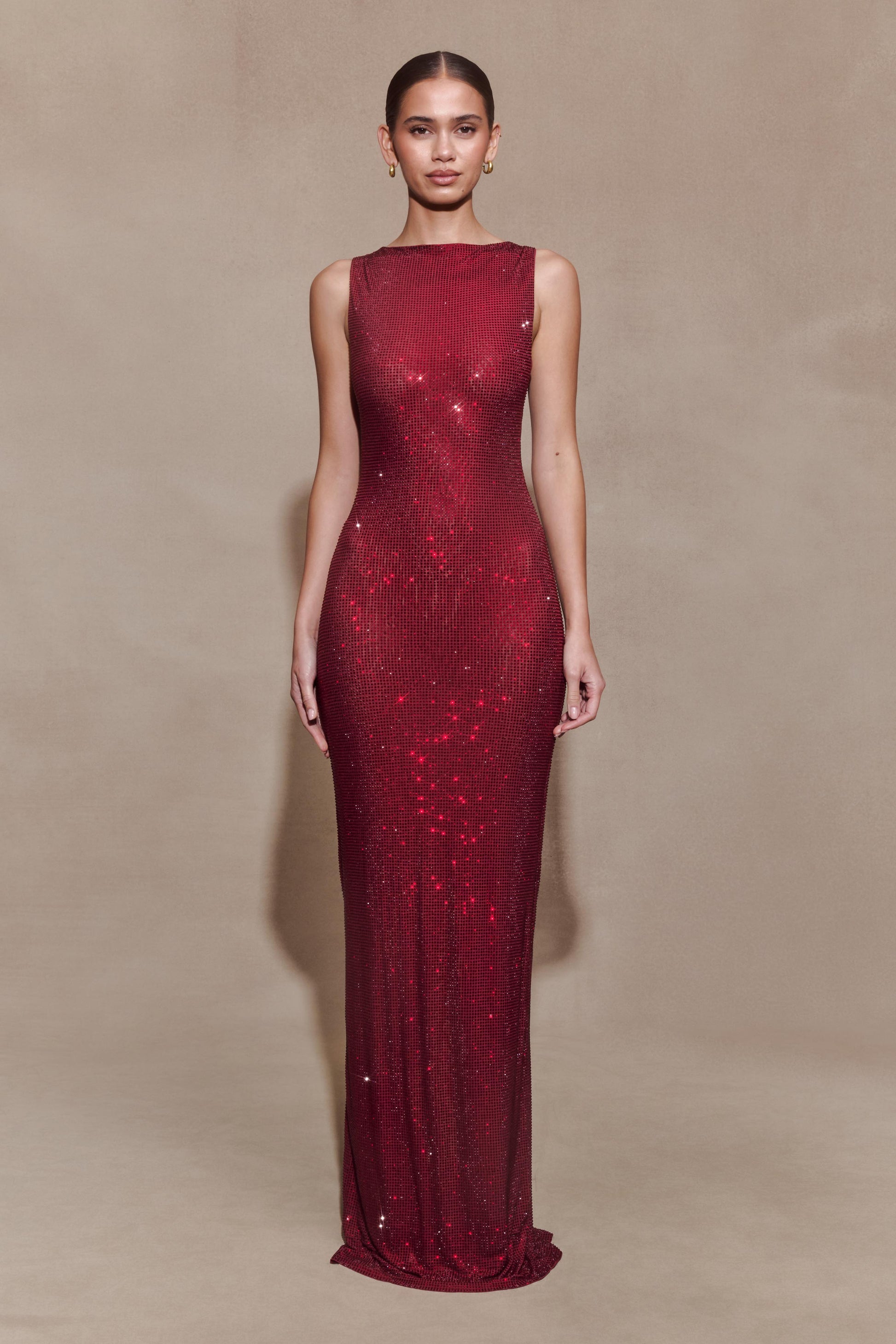 Magnolia Sleeveless Diamante Maxi Dress - Wine