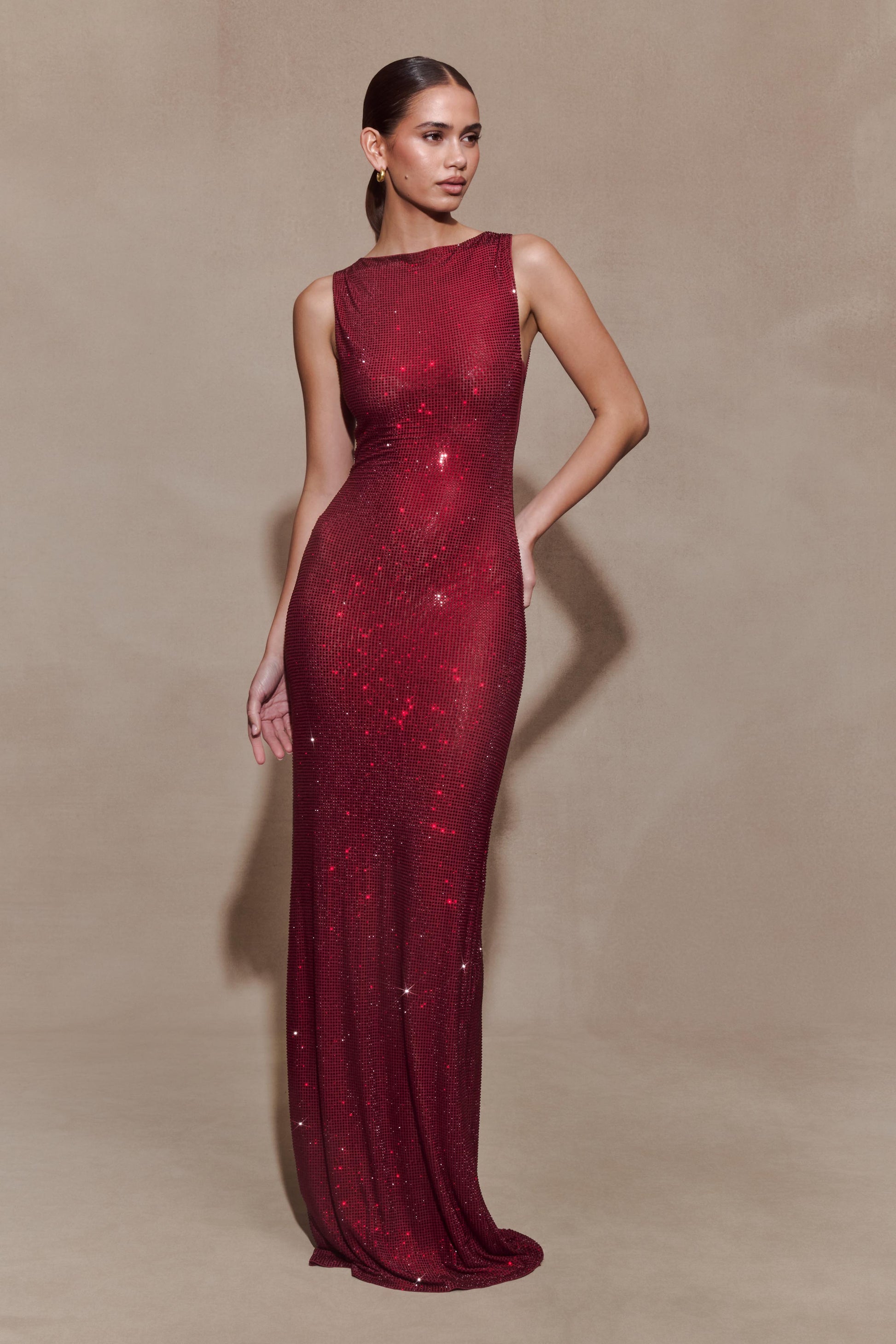 Magnolia Sleeveless Diamante Maxi Dress - Wine #4