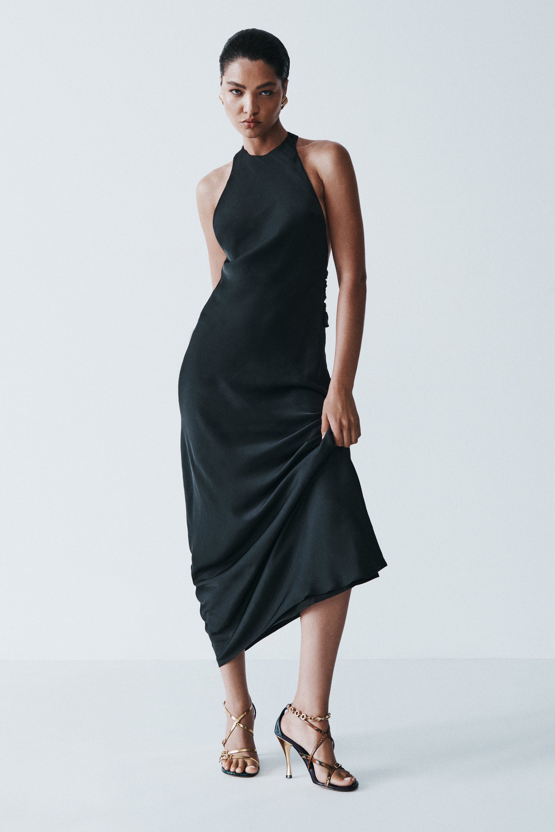 Rinna Satin Halter Maxi Dress - Black #6