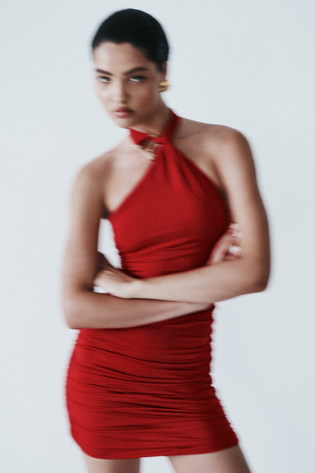 Mariposa Slinky Halter Mini Dress - Red #2