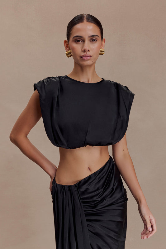 Zendaya Silk Crop Top - Black