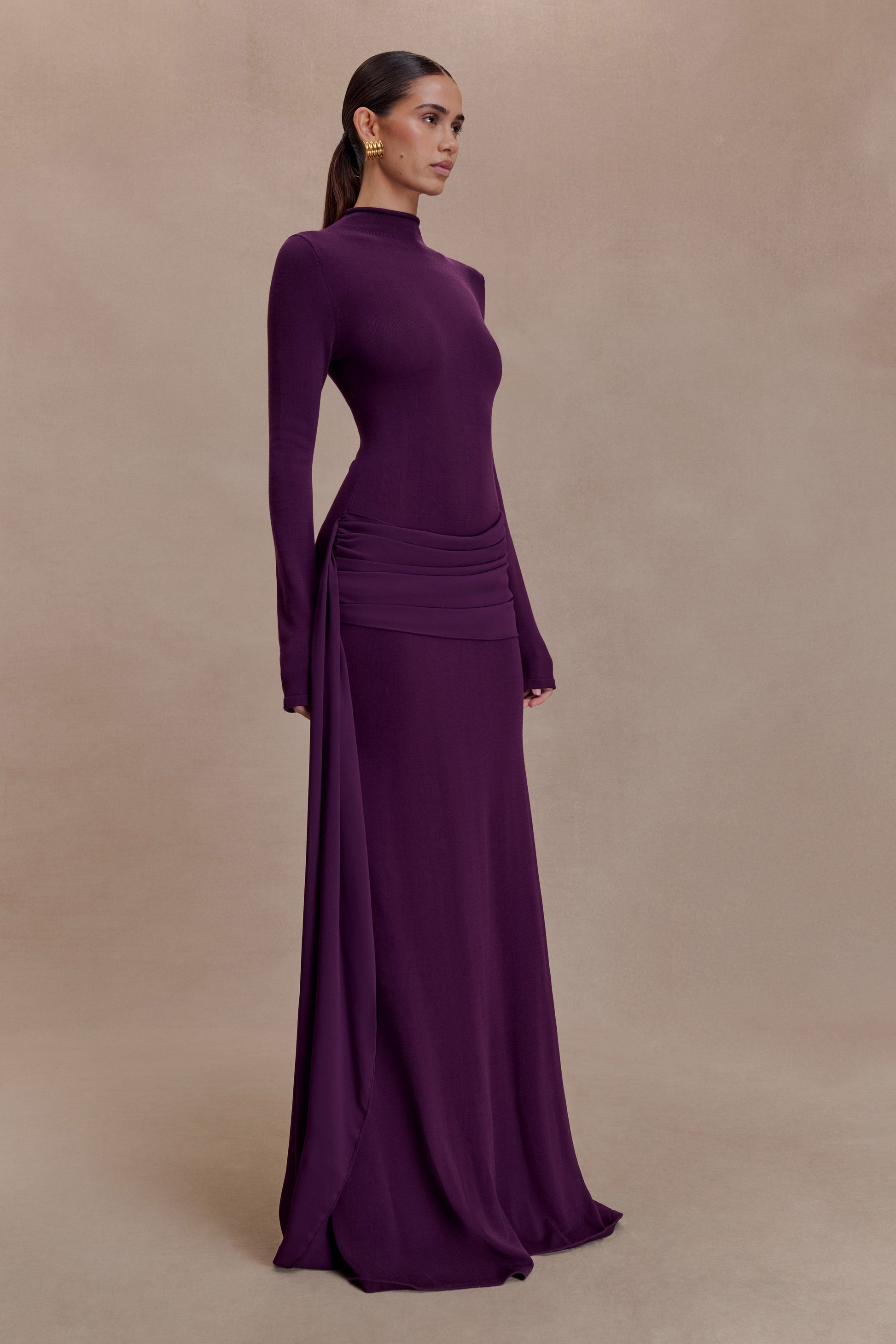 Grayson Knit Chiffon Maxi Dress - Plum #4