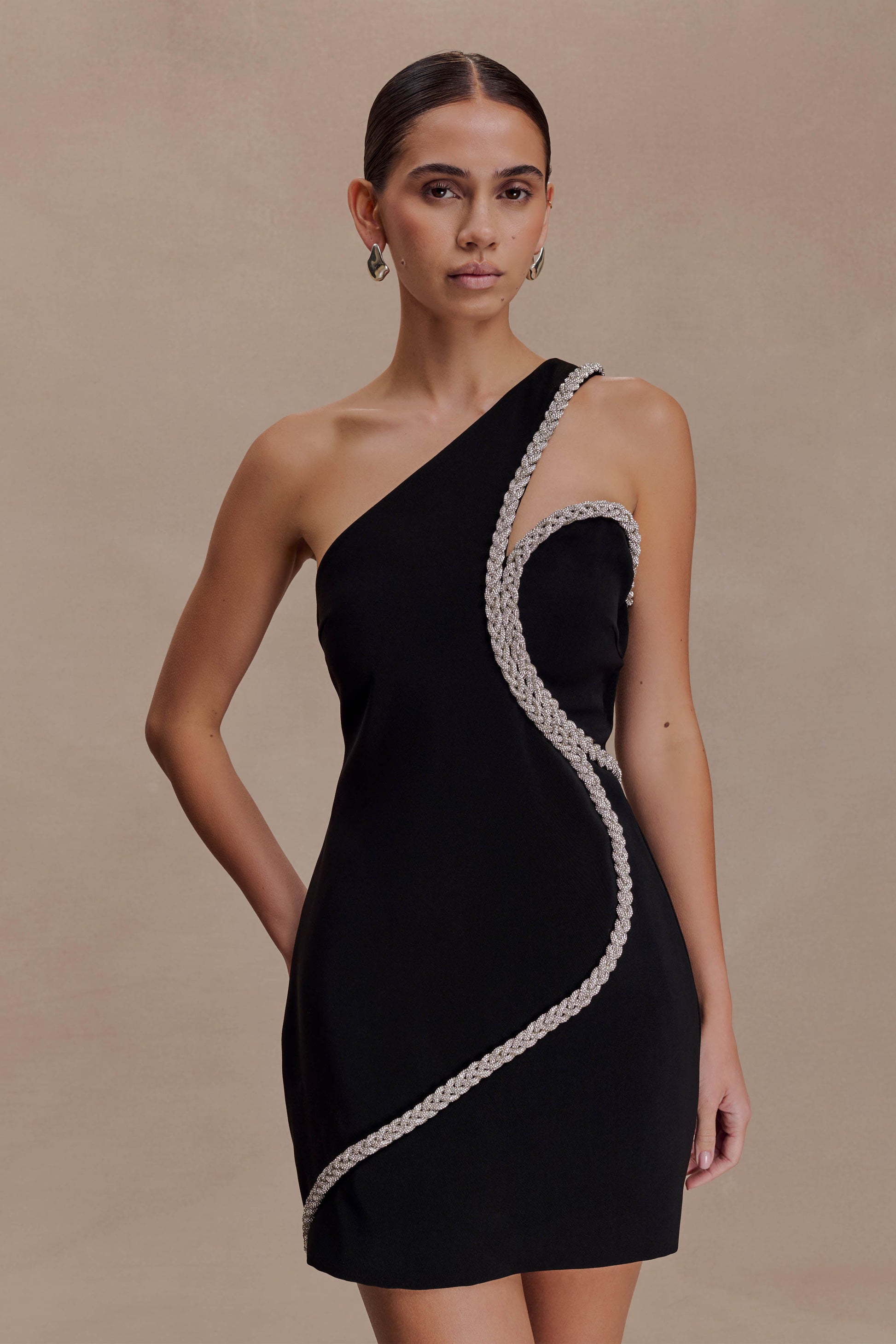 Eleonora Diamante Trim Mini Dress - Black