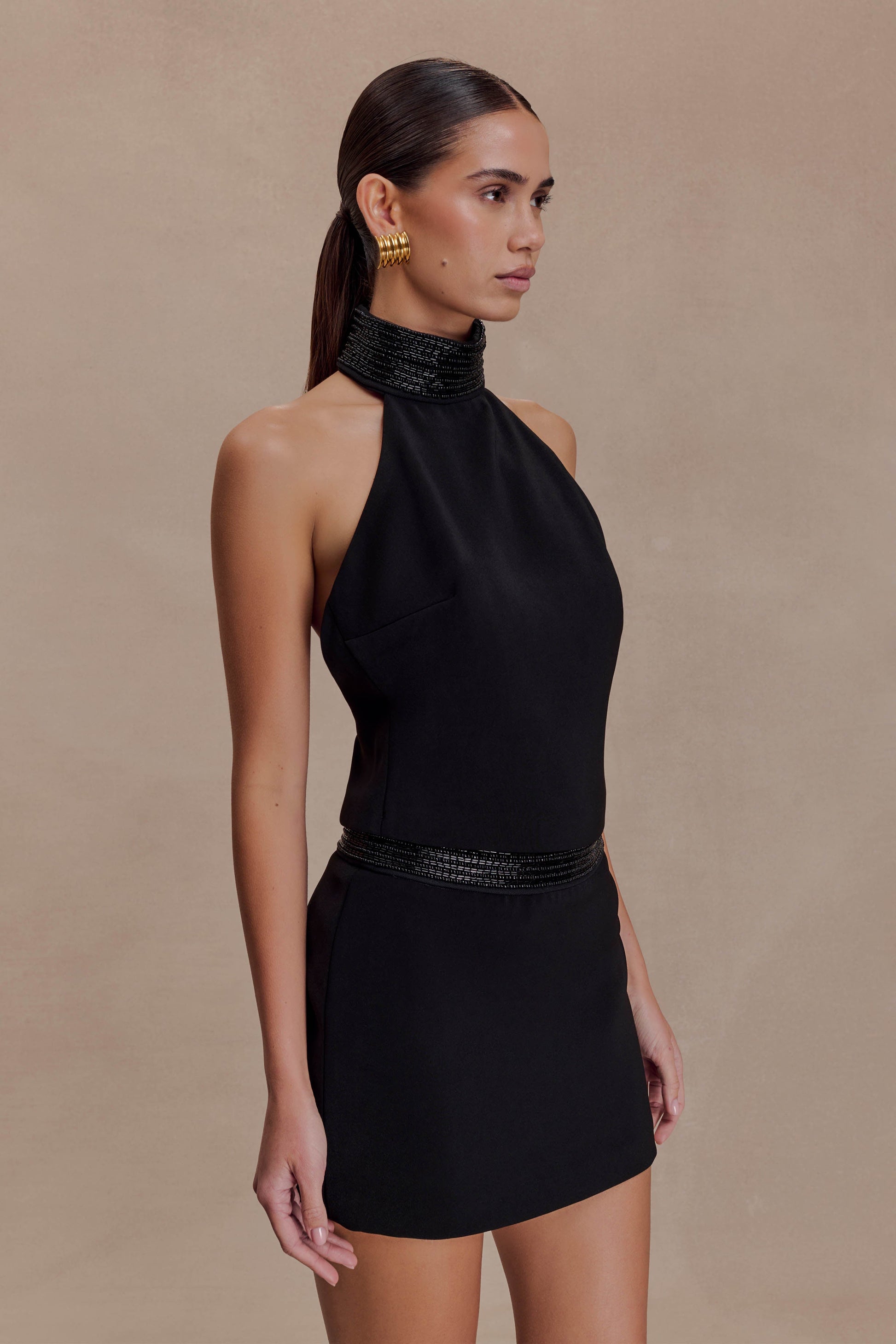 Emilia Beaded Waistband Mini Skirt - Black #3