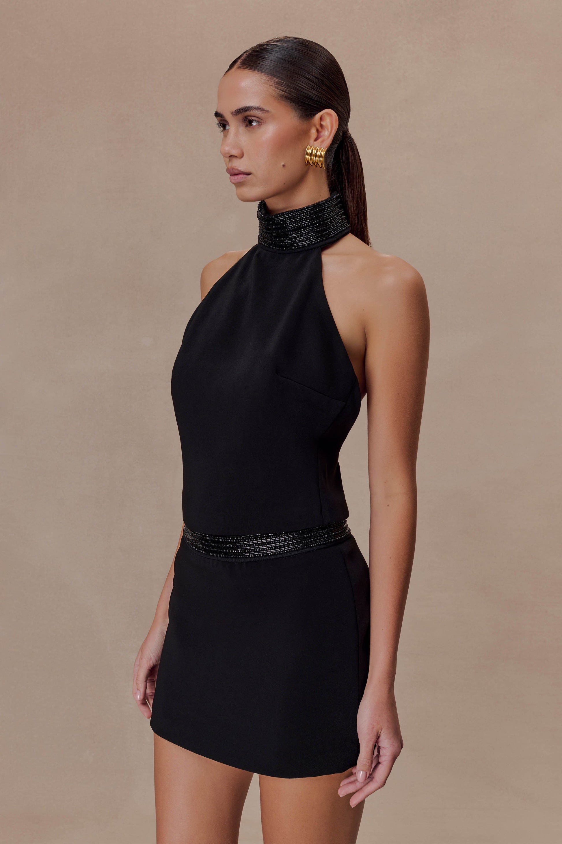 Emilia Beaded Waistband Mini Skirt - Black #6