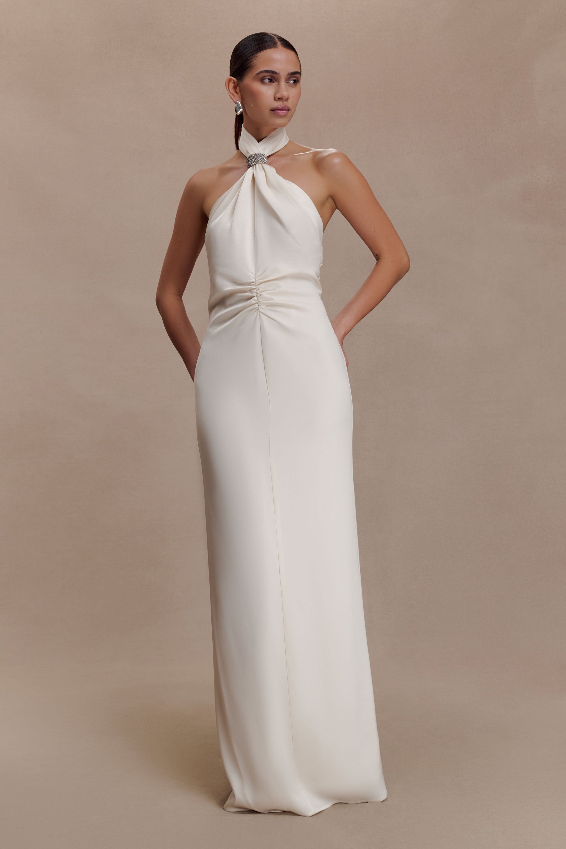 Freja Halter Maxi Dress With Hardware - Blush Ivory #4