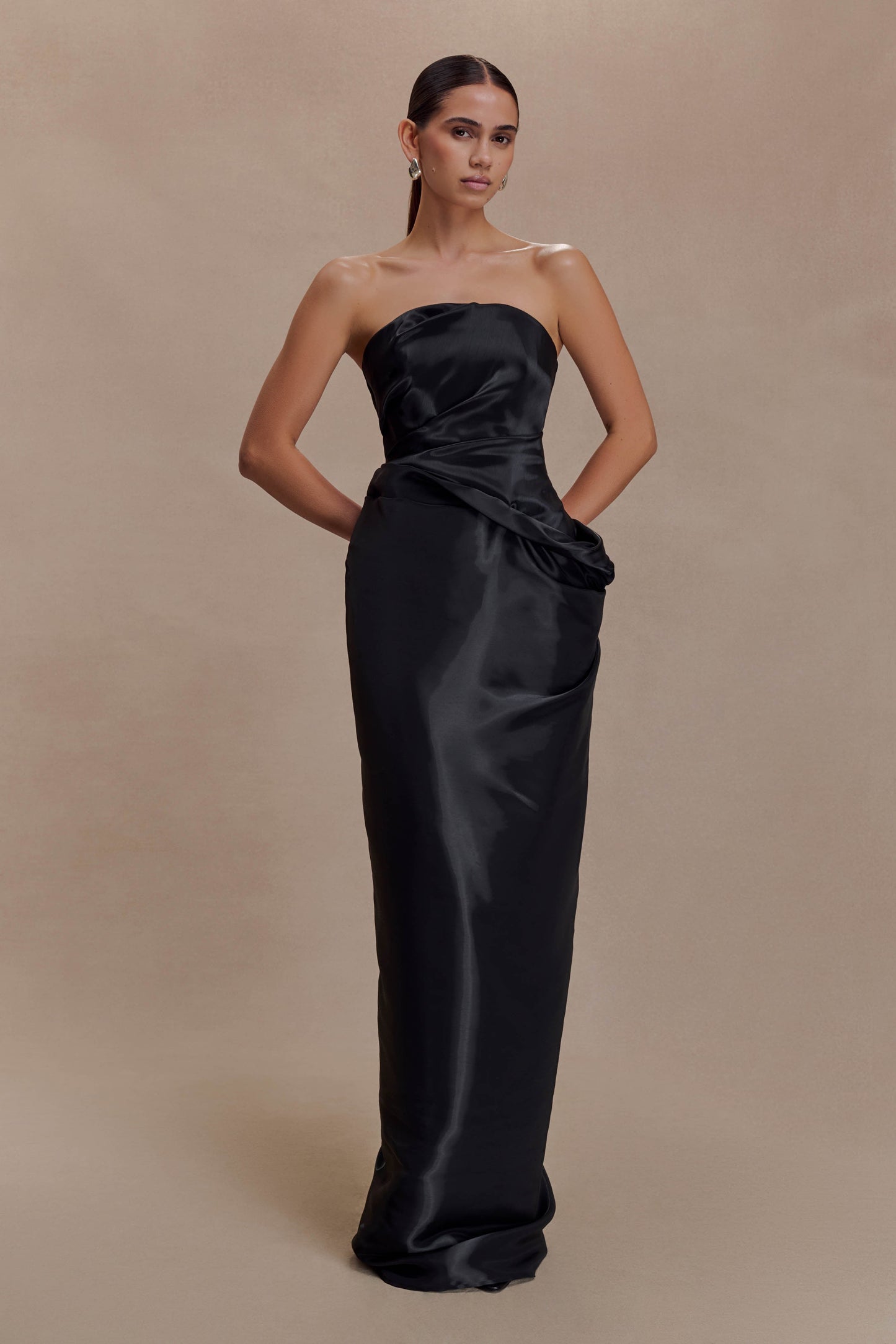 Calliope Strapless Organza Maxi Dress - Black