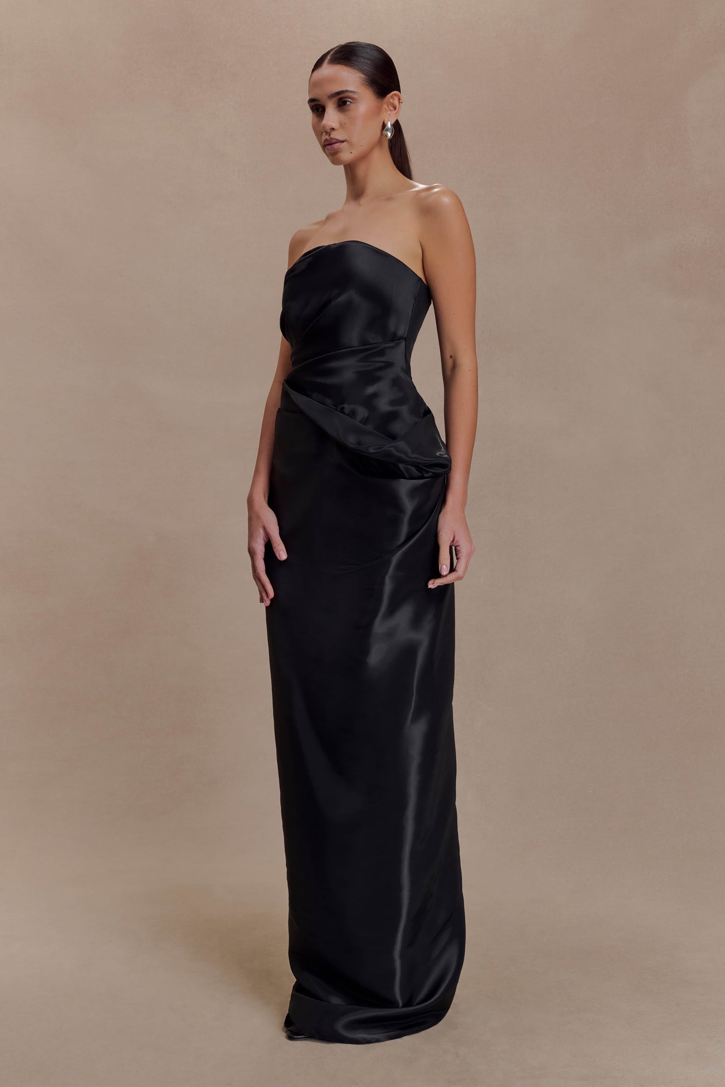 Calliope Strapless Organza Maxi Dress - Black