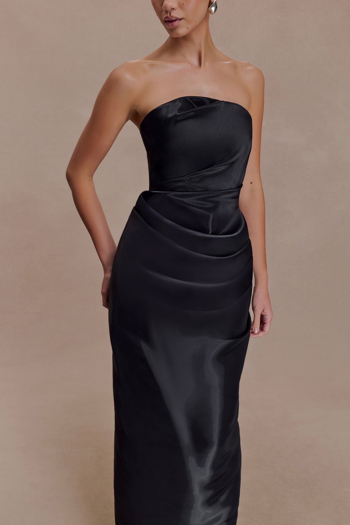 Calliope Strapless Organza Maxi Dress - Black