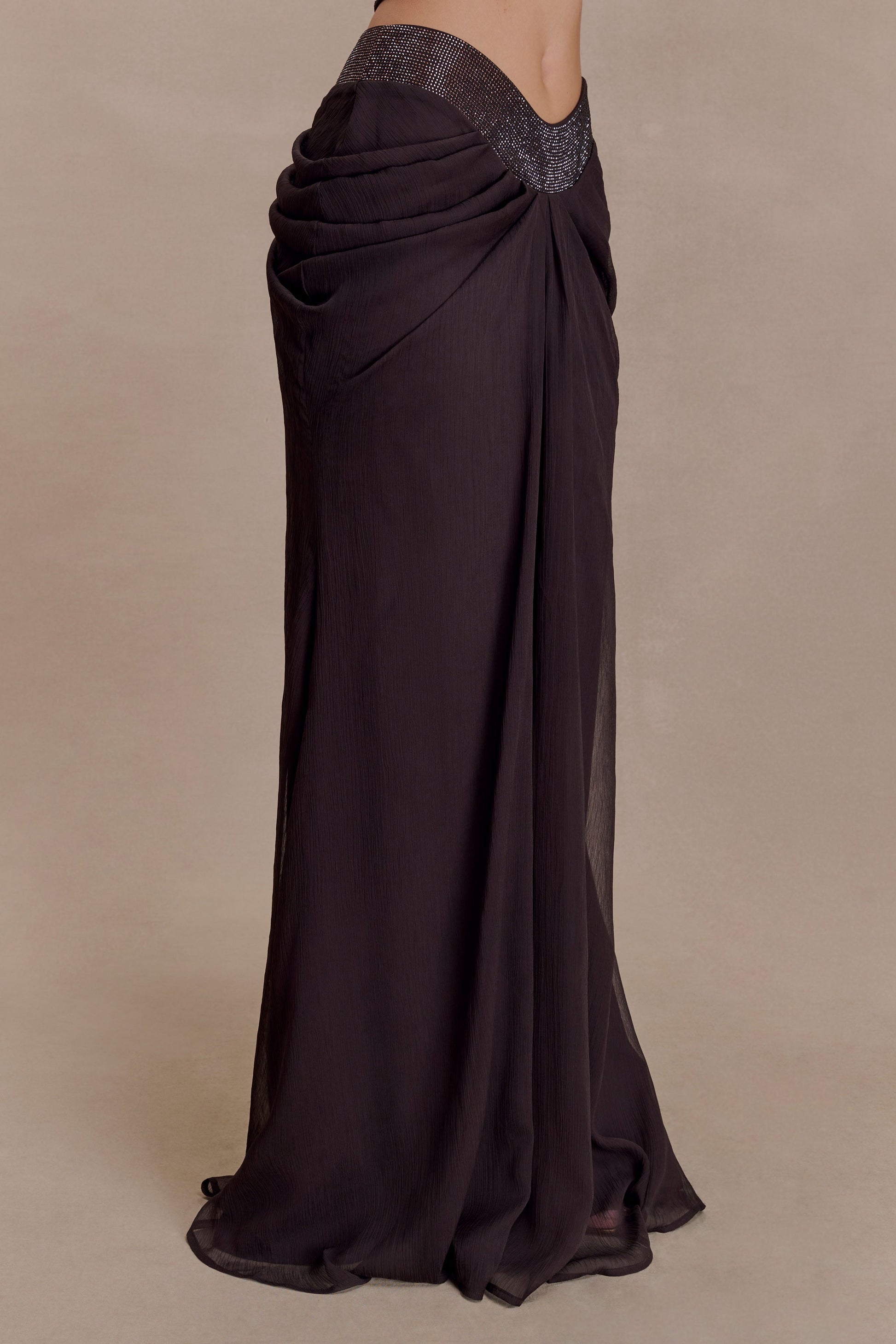Siren Satin And Diamante Maxi Skirt - Dark Chocolate #5