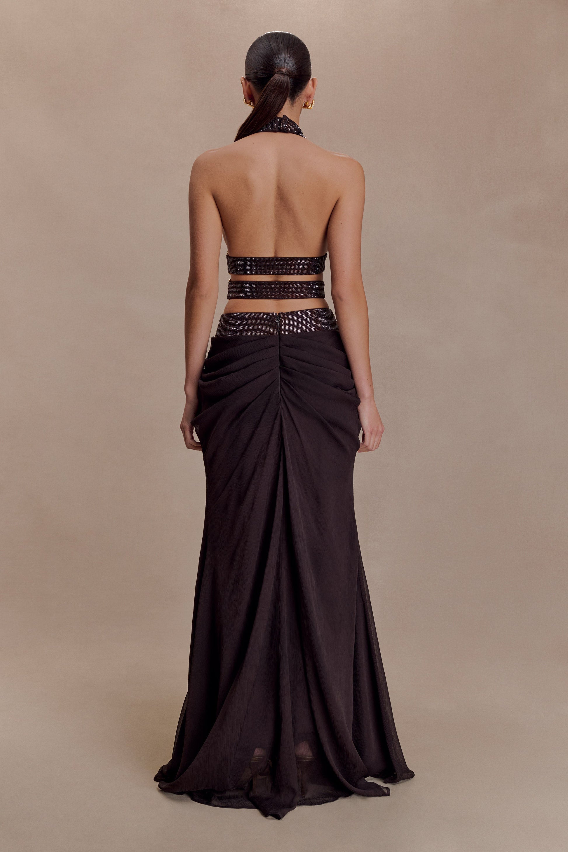 Siren Satin And Diamante Maxi Skirt - Dark Chocolate #6