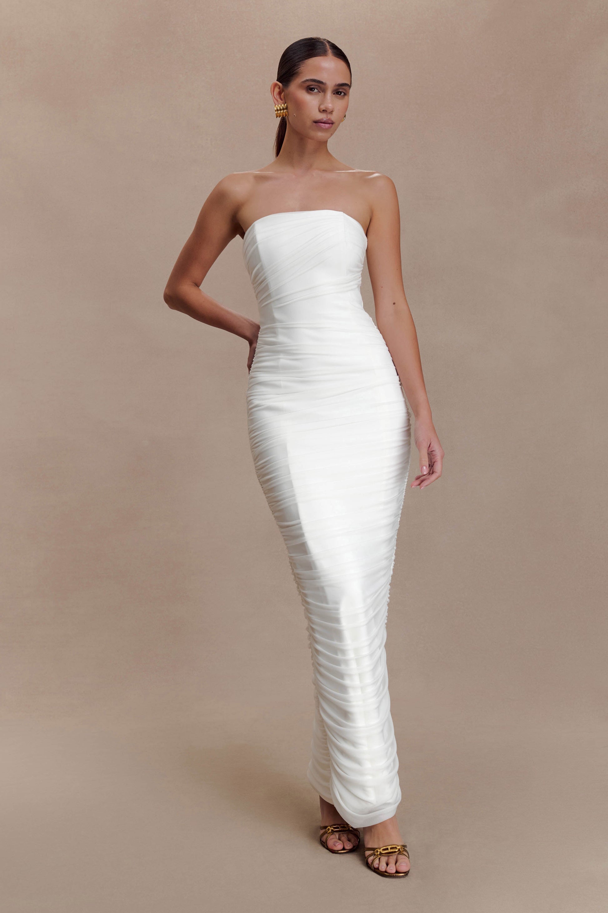 Jianna Strapless Mesh Maxi Dress - Ivory #5