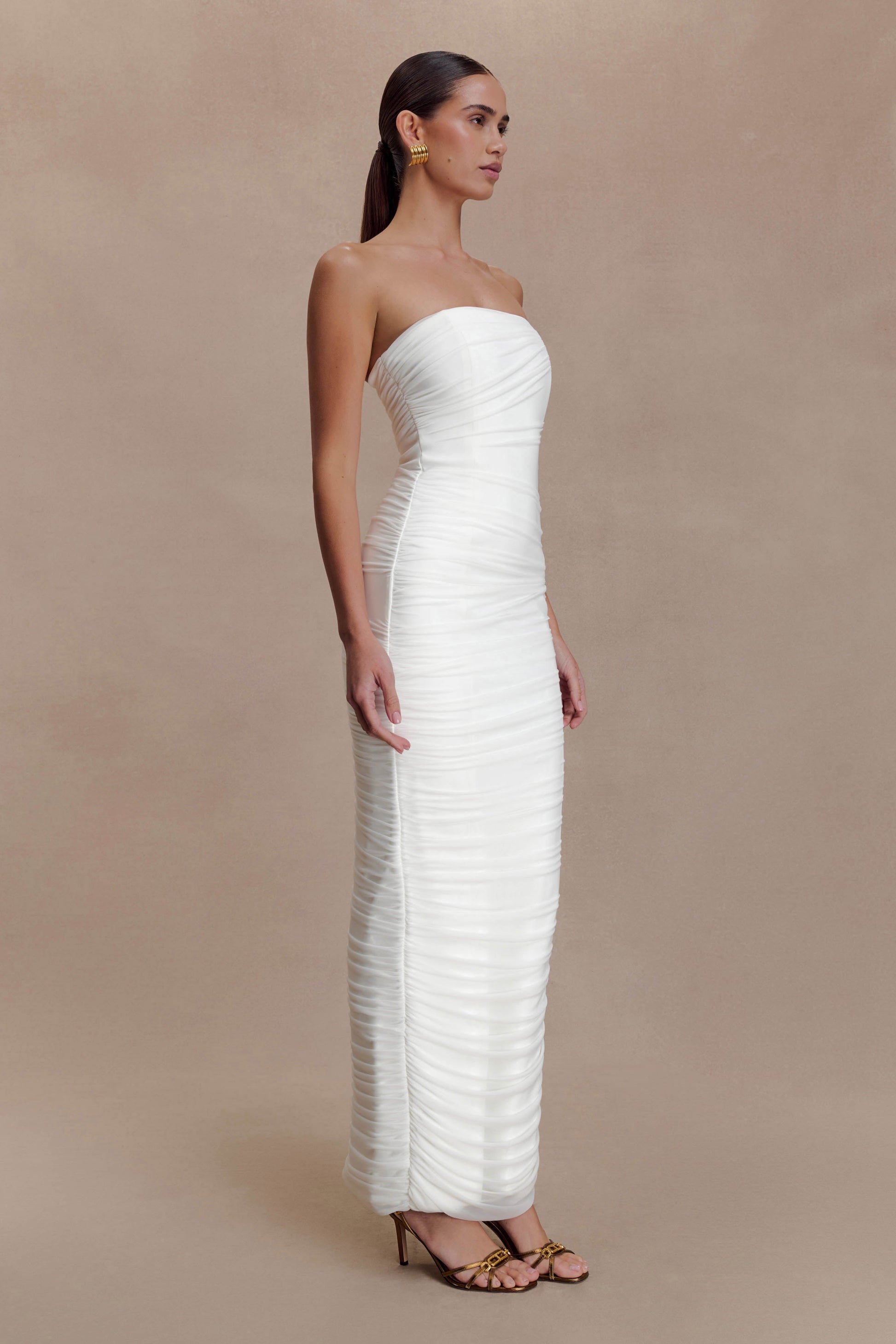 Jianna Strapless Mesh Maxi Dress - Ivory #4
