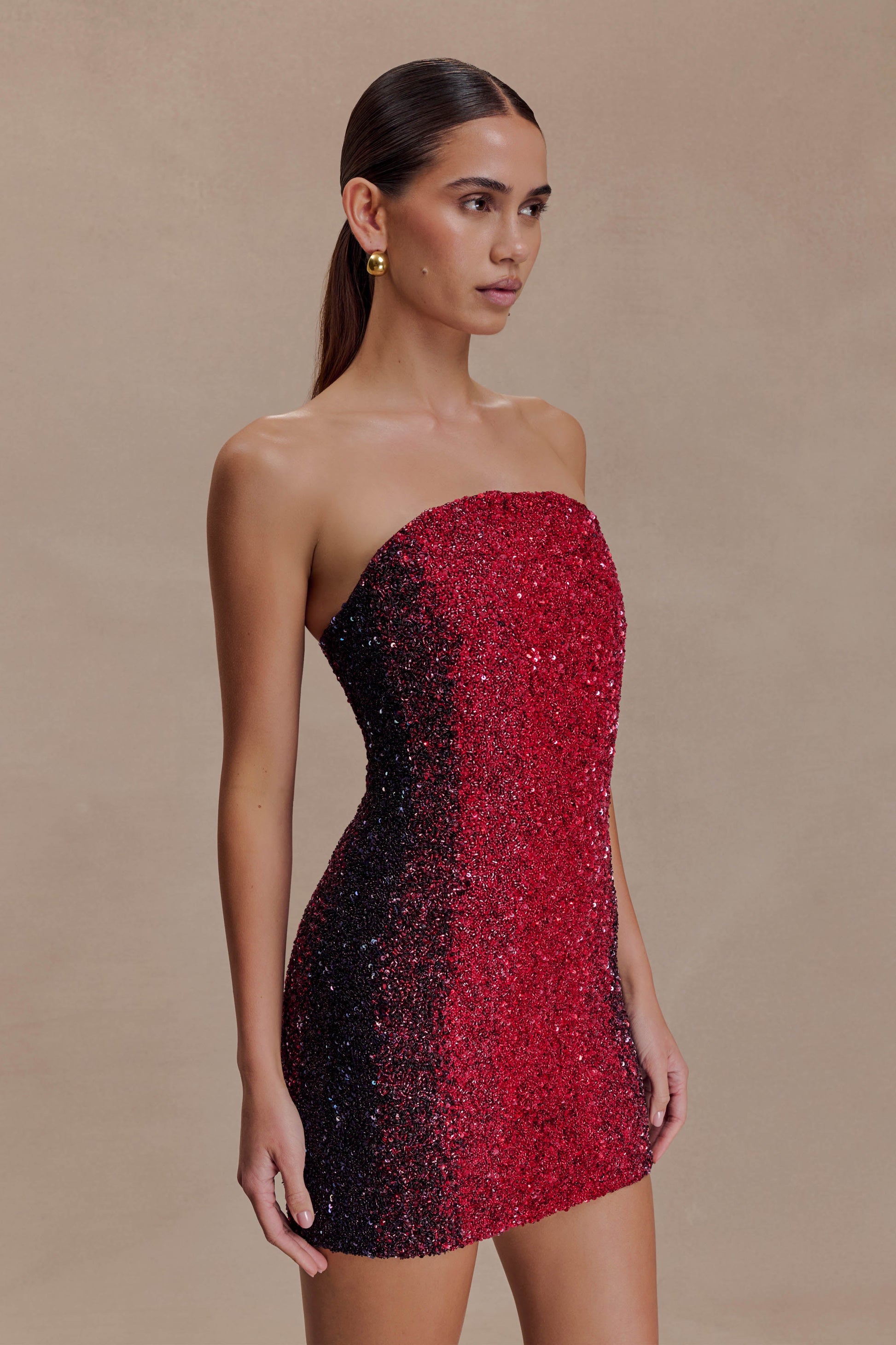 Zander Hand Beaded Strapless Mini Dress - Red Ombre #3