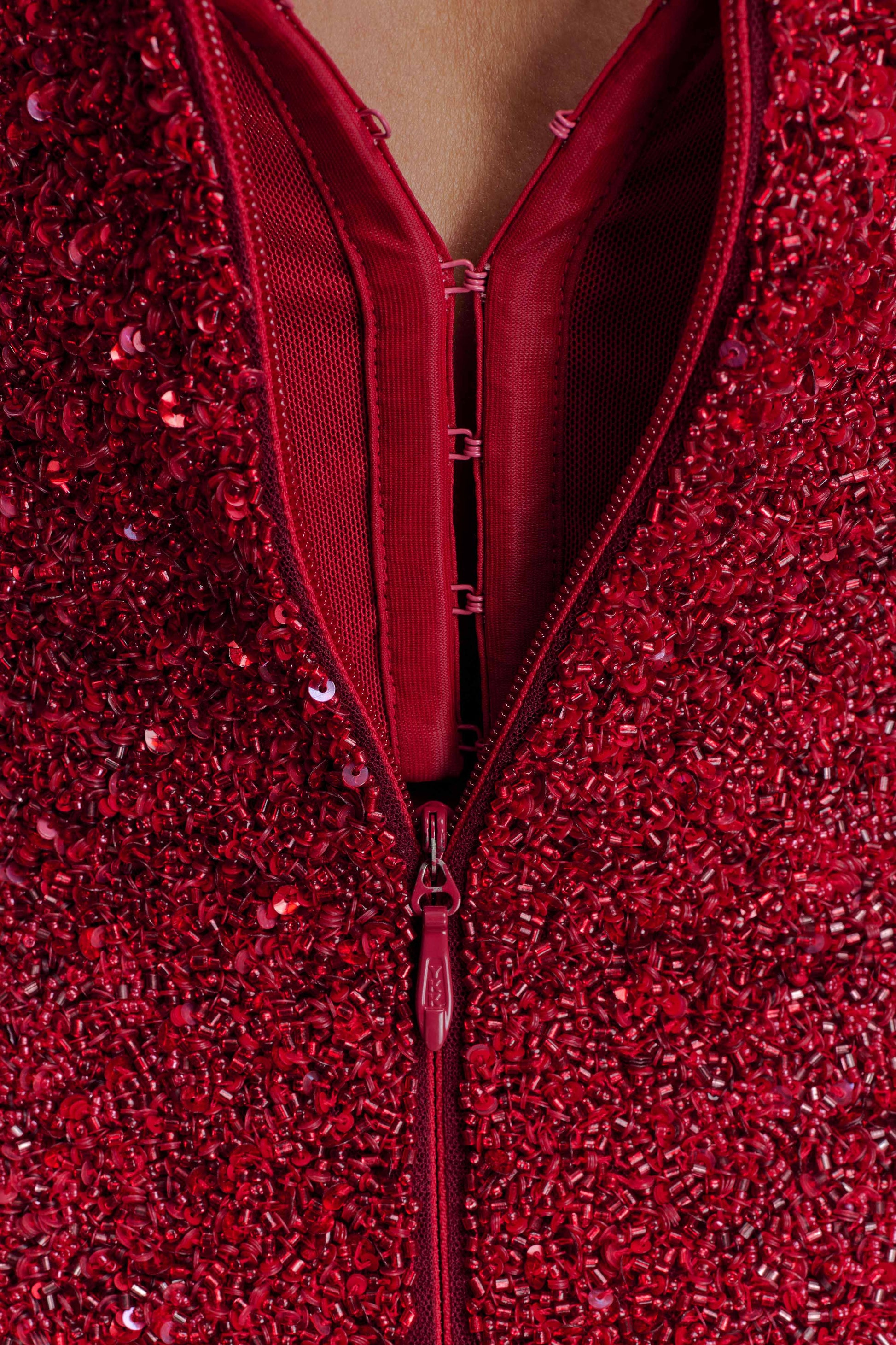 Zander Hand Beaded Strapless Mini Dress - Red Ombre #7