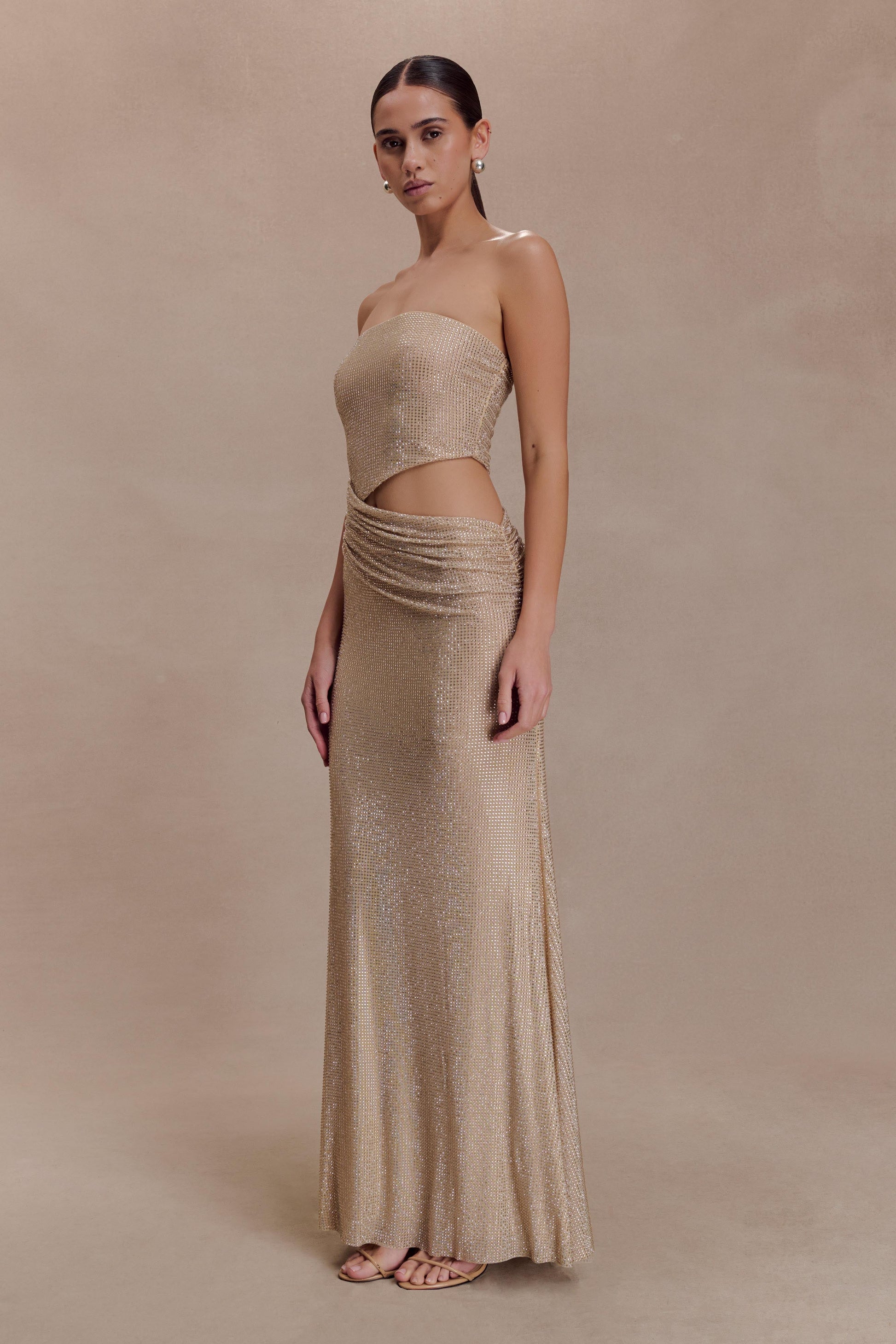 Starla Strapless Diamante Maxi Dress - Gold #6