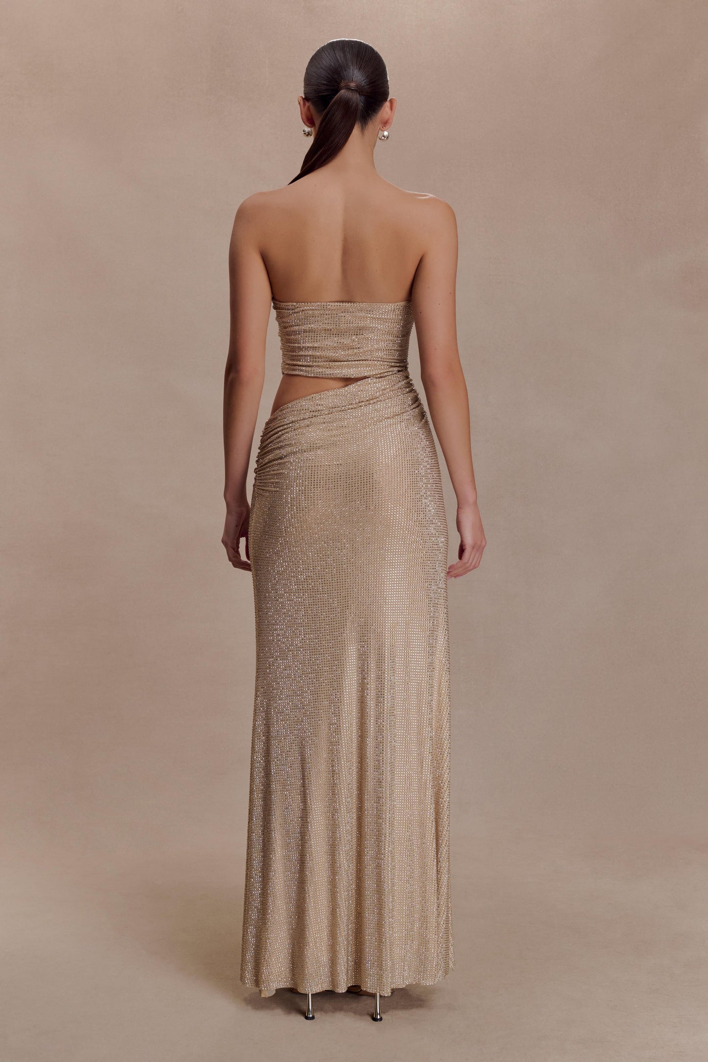 Starla Strapless Diamante Maxi Dress - Gold