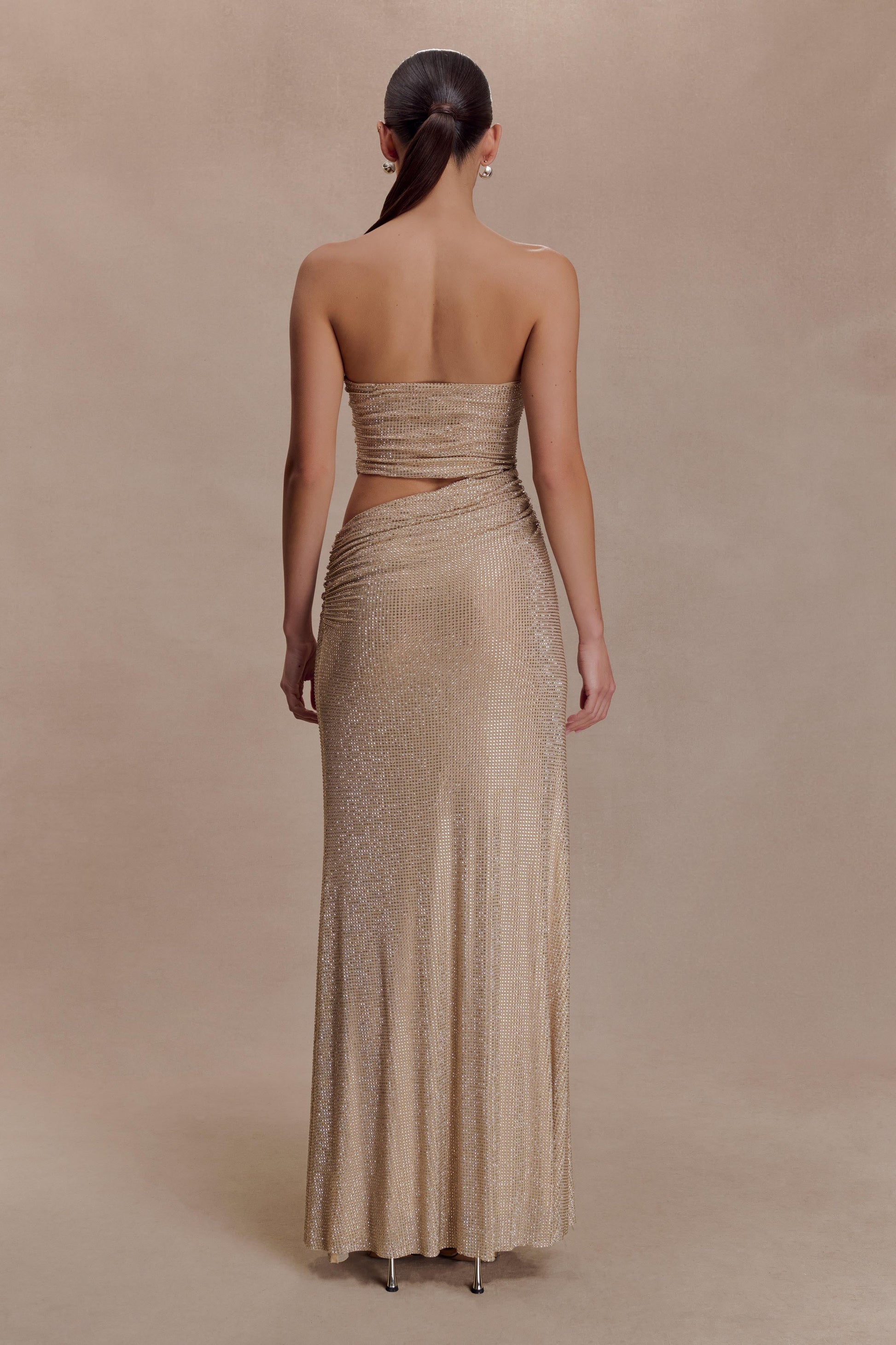 Starla Strapless Diamante Maxi Dress - Gold #2