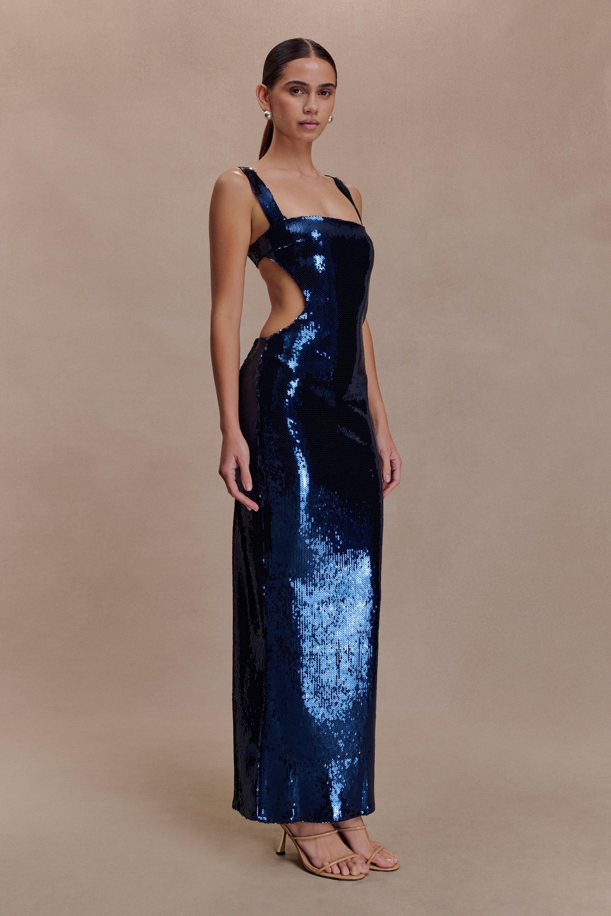Adoria Sequin Cut Out Maxi Dress - Navy #8