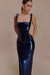 Adoria Sequin Cut Out Maxi Dress - Navy