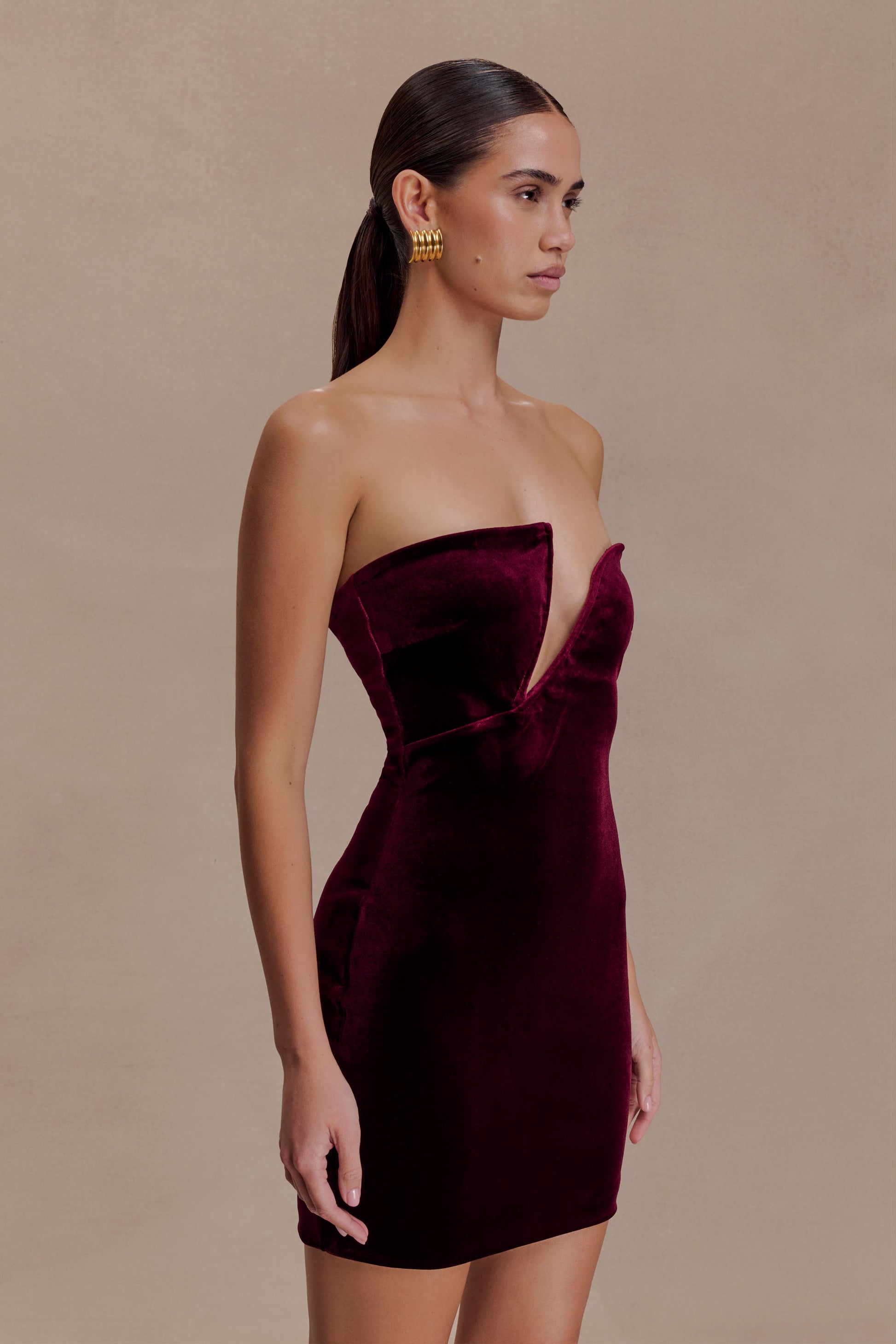 Paulina Velvet Strapless Mini Dress - Wine #3