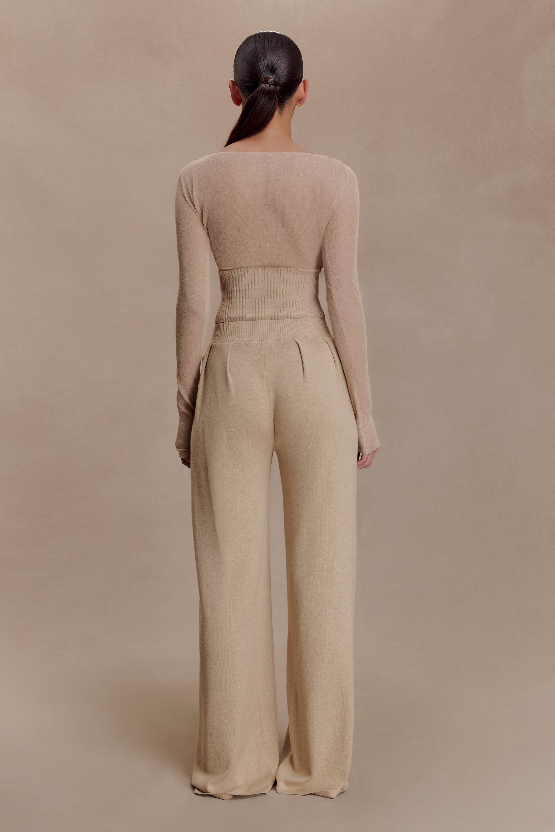Frannie Gathered Silk Blend Knit Pants - Sand #2
