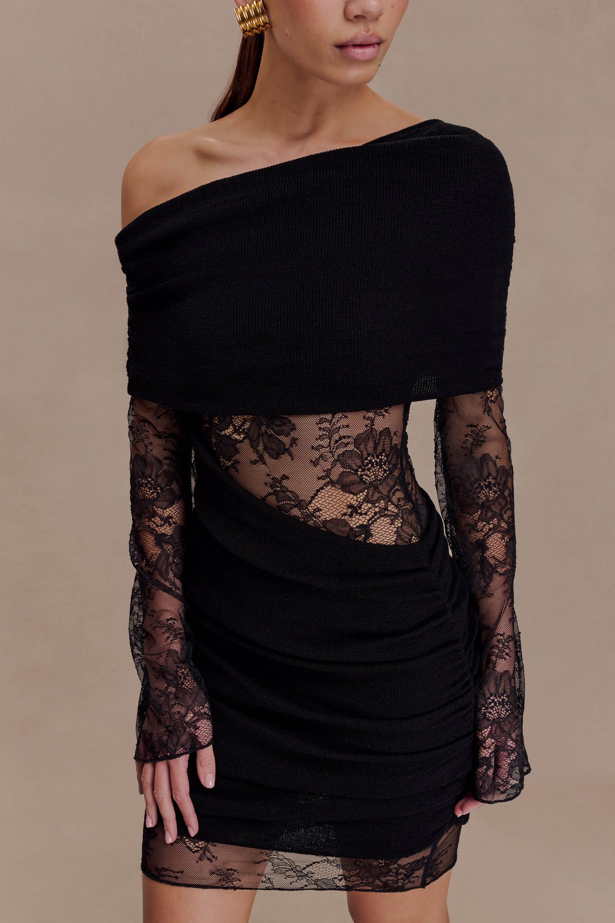 Luxie Lace Knit Mini Dress - Black #6