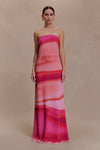 Amaya Strapless Chiffon Maxi Dress - Pink Sunset Print